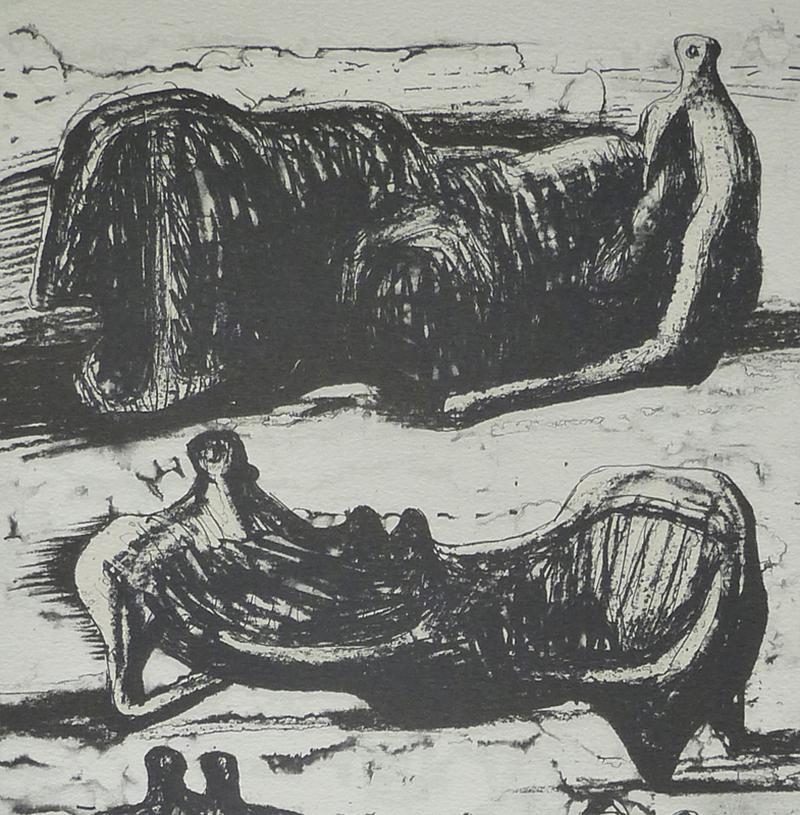 Three Reclining Figures, from: Poetry - Gray Abstract Print by Henry Moore