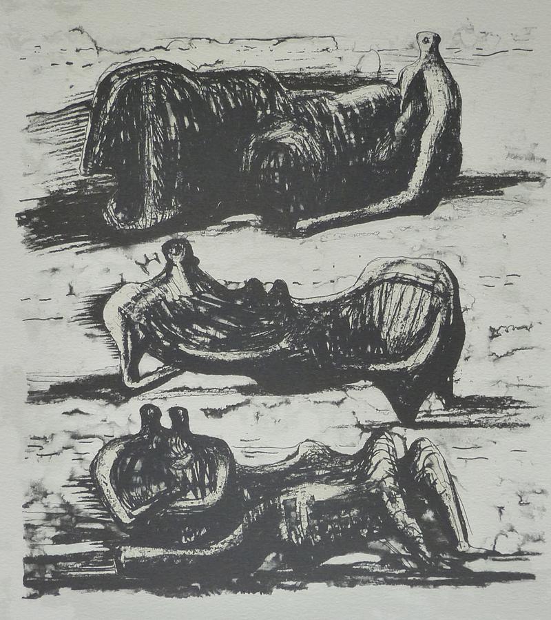 Henry Moore Abstract Print - Three Reclining Figures, from: Poetry