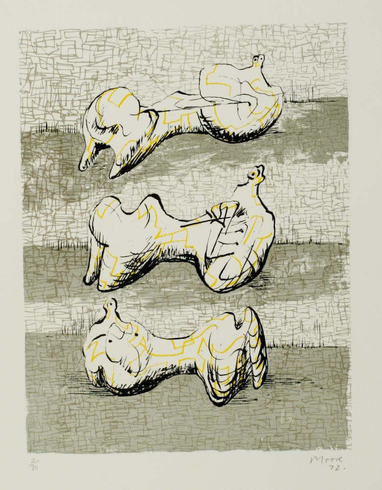 Henry Moore Abstract Print - Three Reclining Figures, Modern Lithograph
