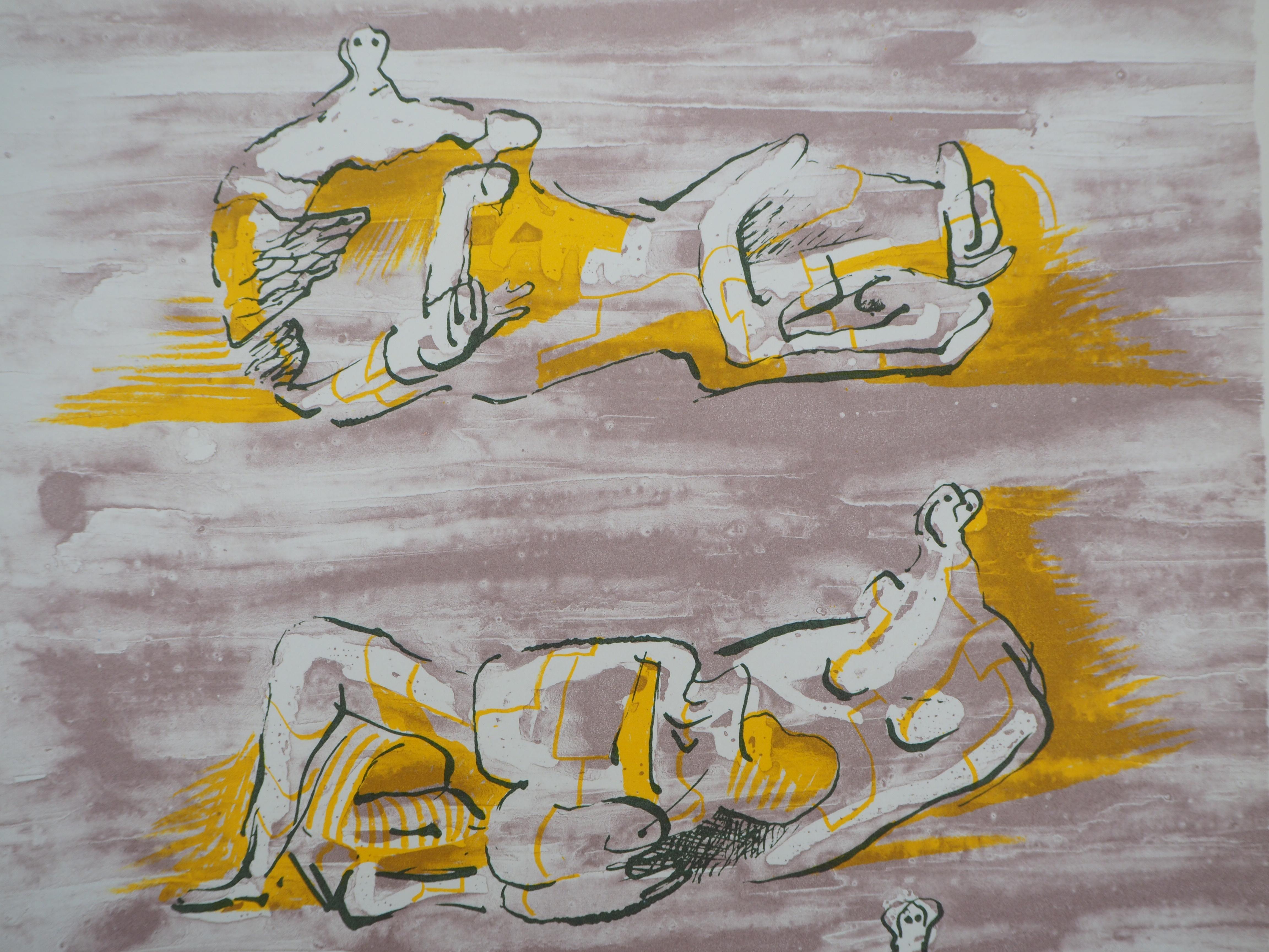 Trois nus couchés - Lithographie originale - Print de Henry Moore
