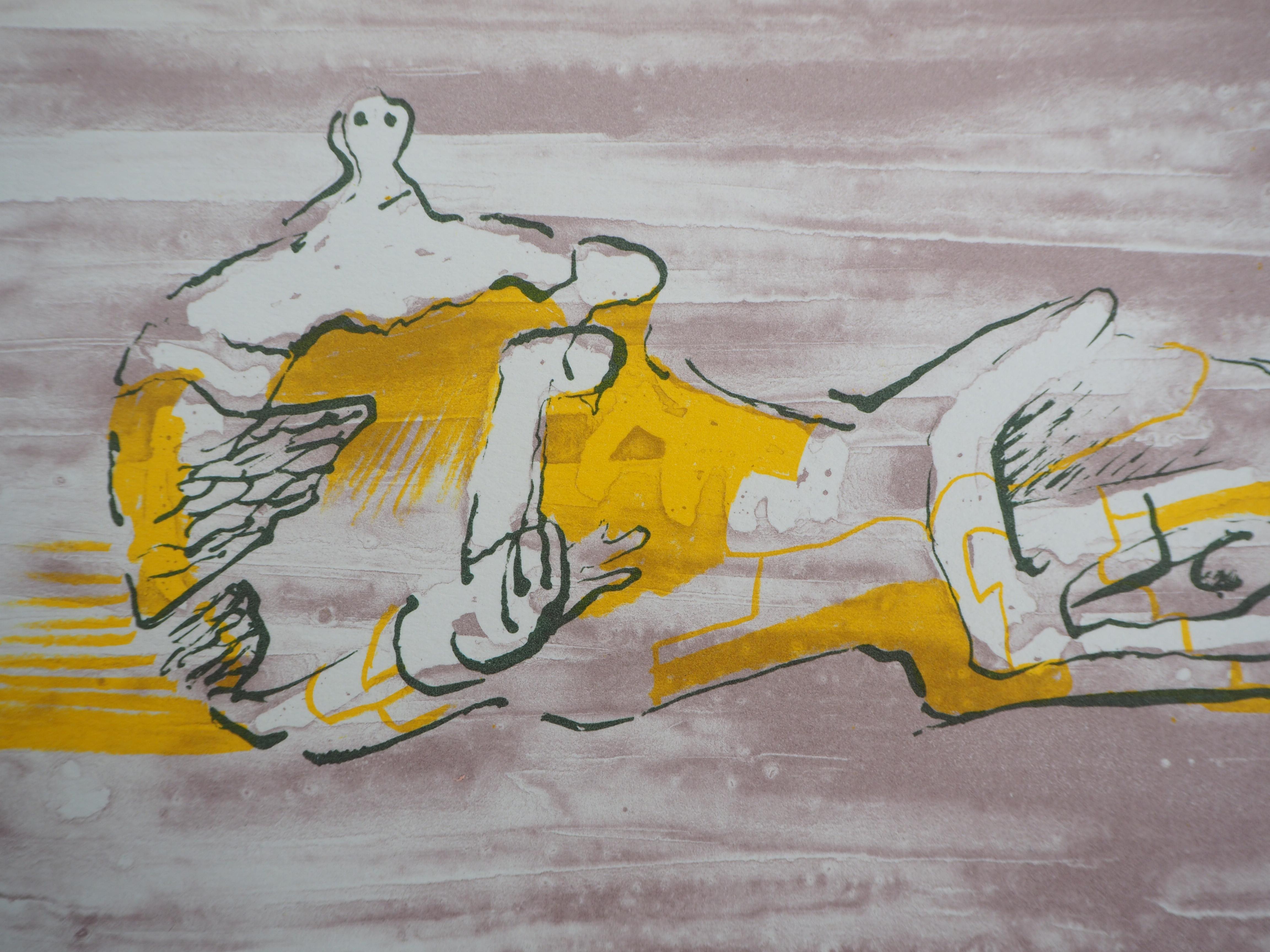 Tres desnudos reclinados - Litografía original - Print Moderno de Henry Moore