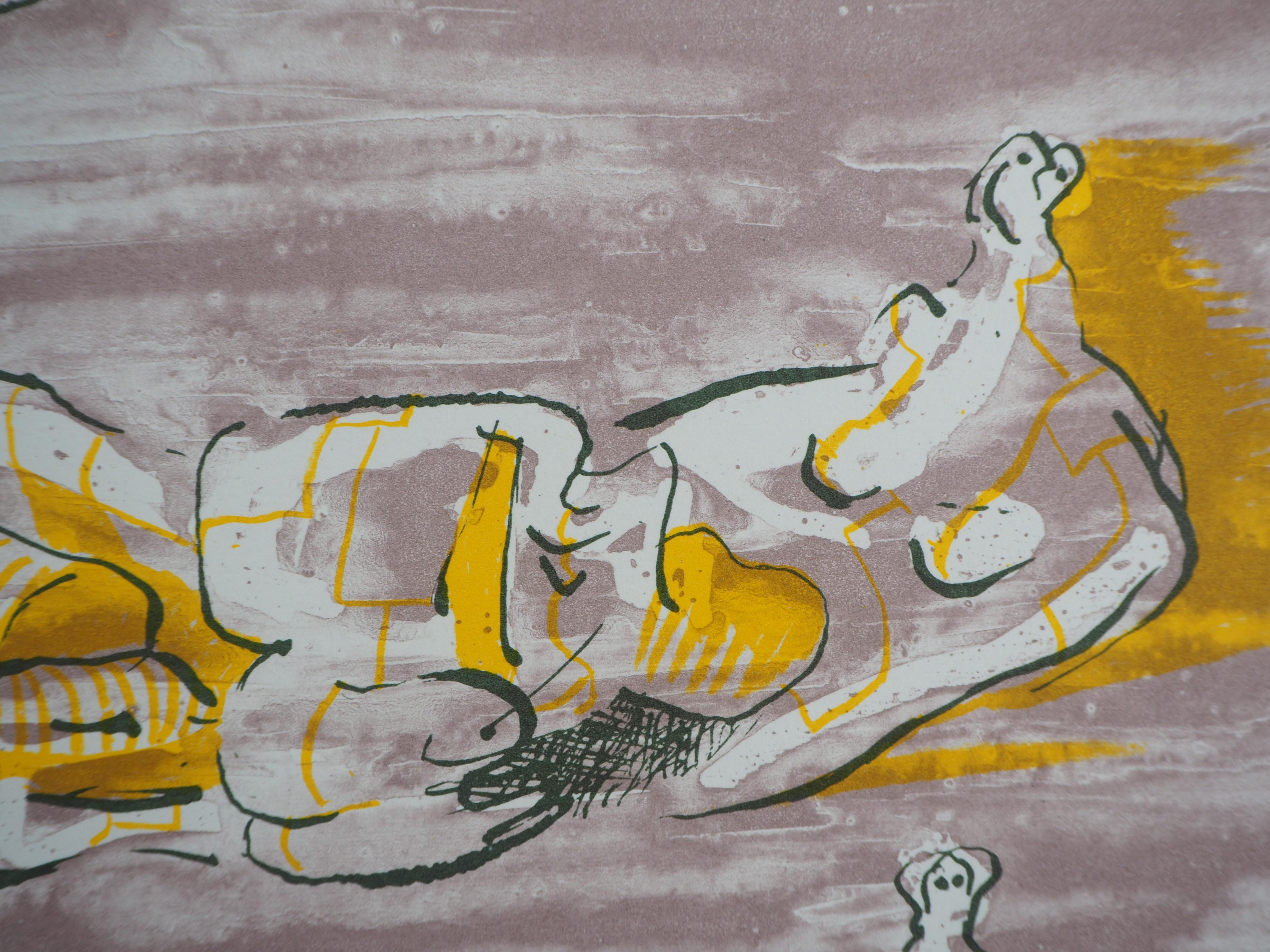 Drei liegende Akte - Original-Lithographie (Grau), Nude Print, von Henry Moore