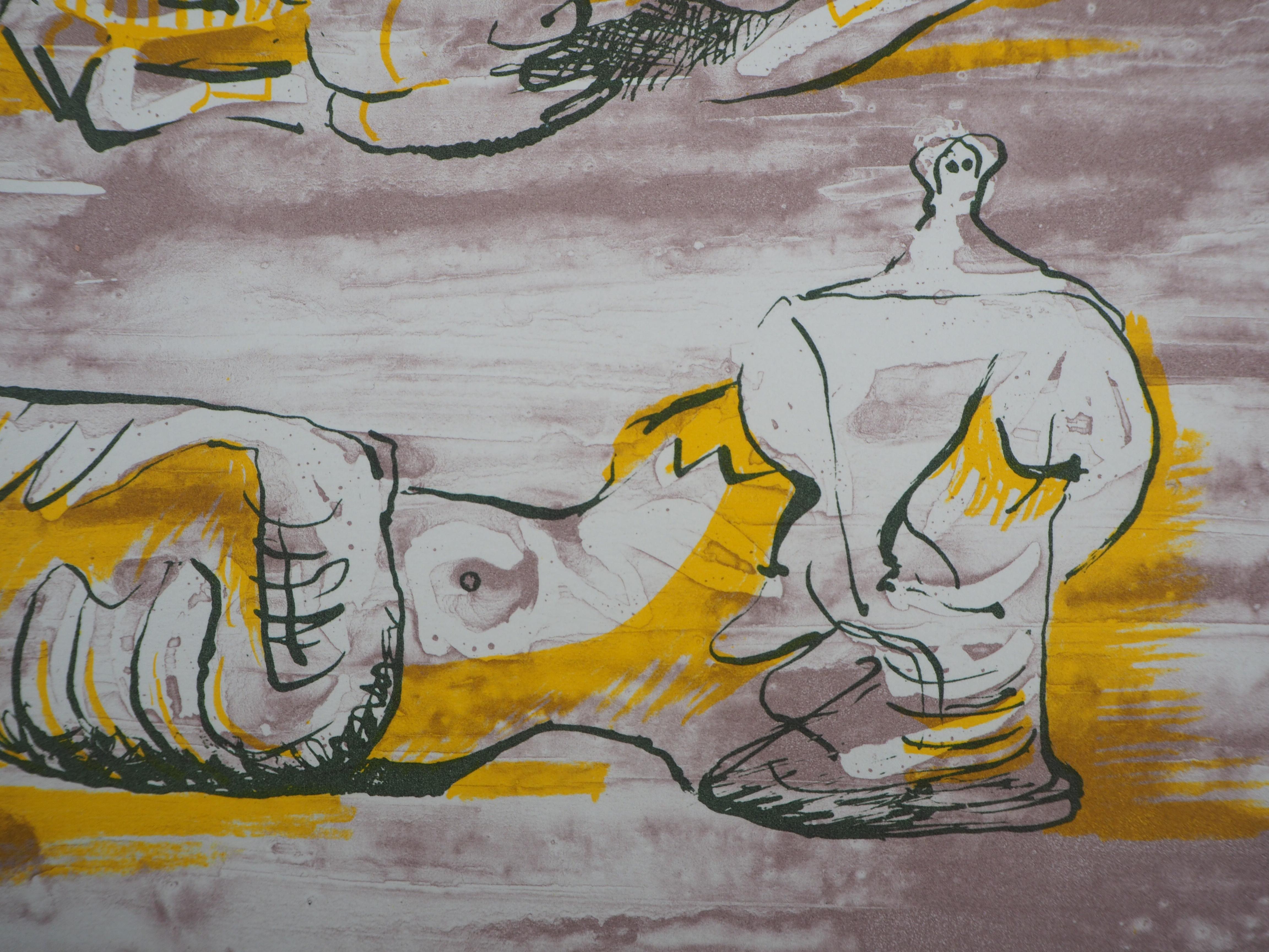 Three Reclining Nudes - Original lithograph - Gray Nude Print by Henry Moore