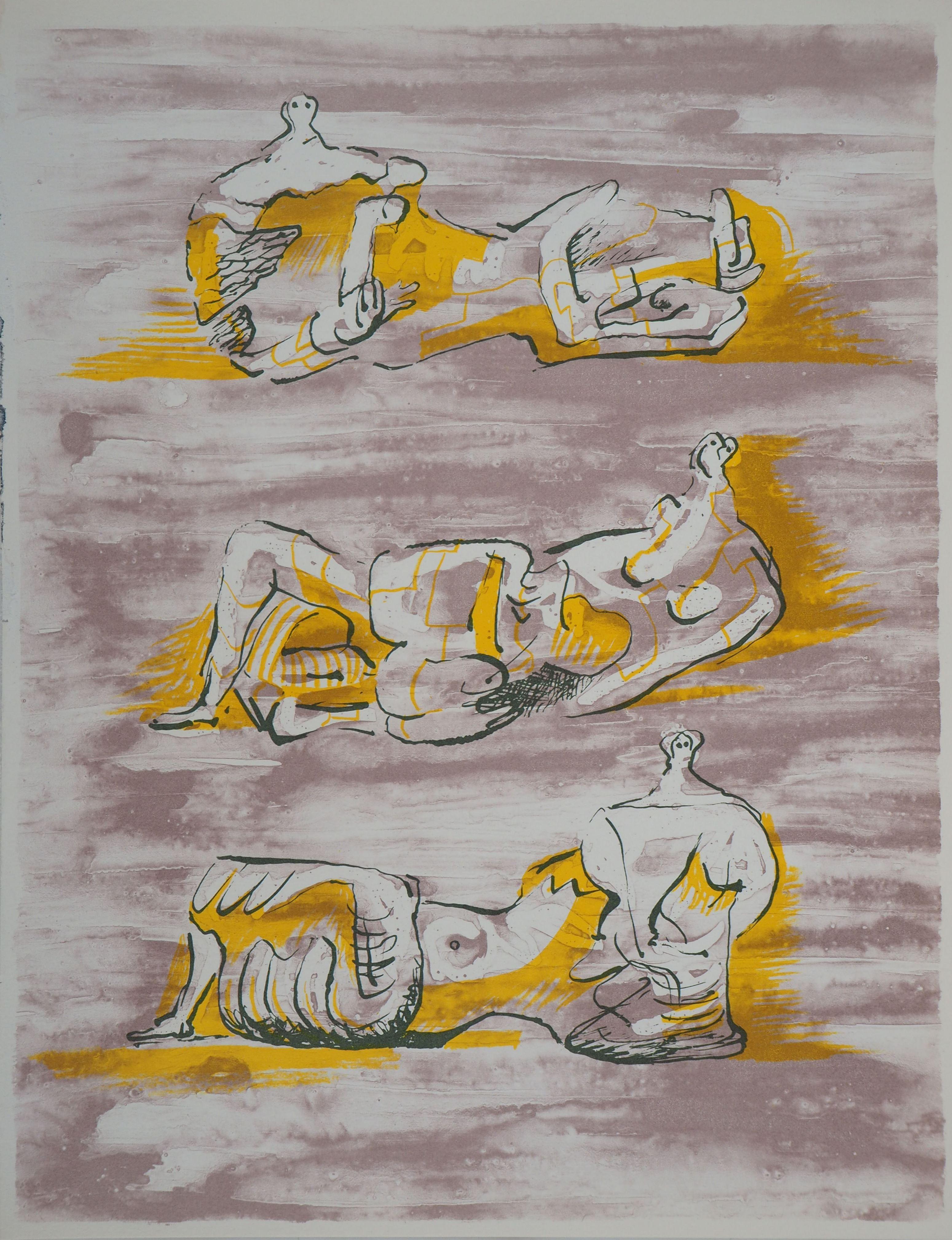 Henry Moore Nude Print – Drei liegende Akte - Original-Lithographie