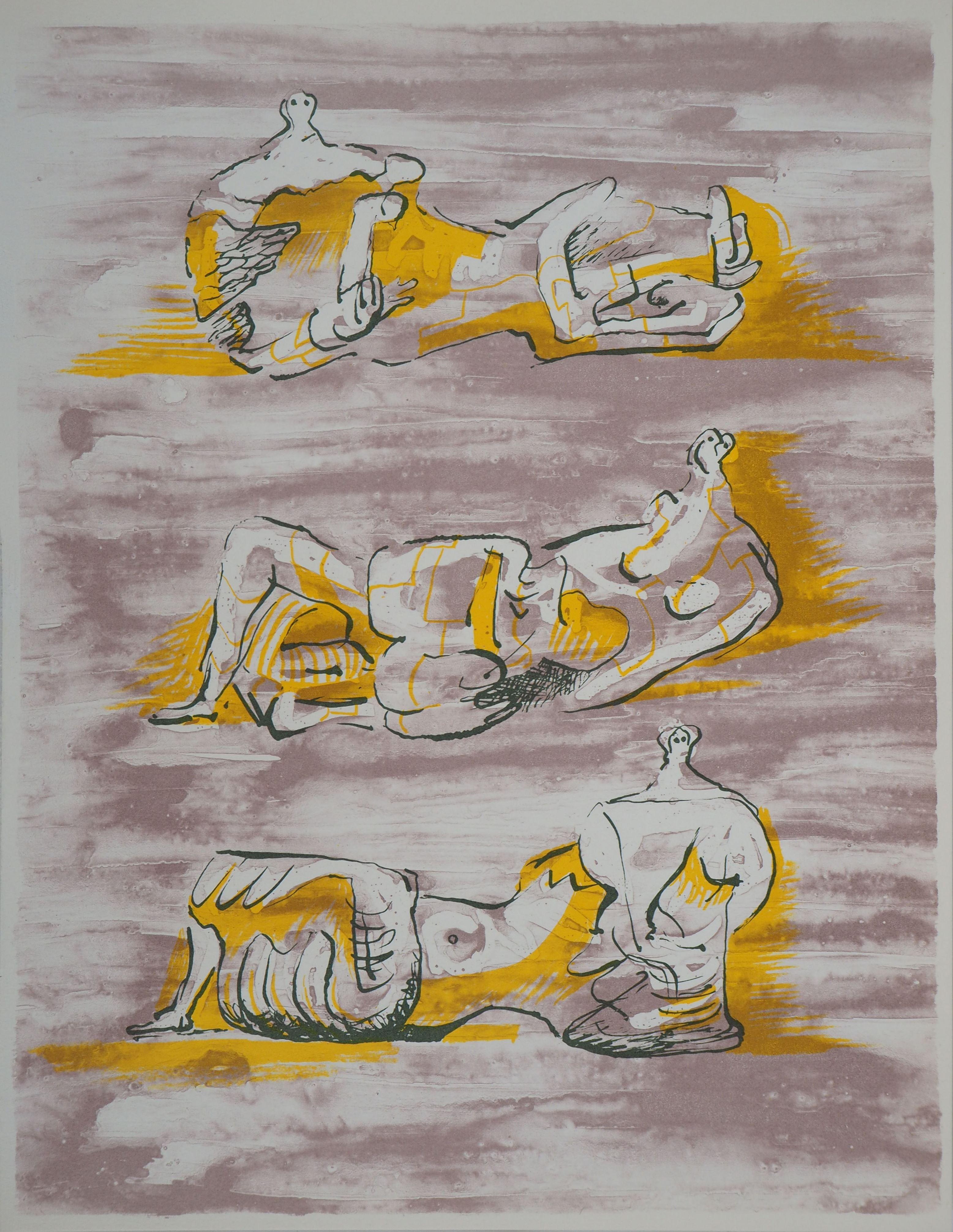 Henry Moore Nude Print - Three Reclining Nudes - Original lithograph