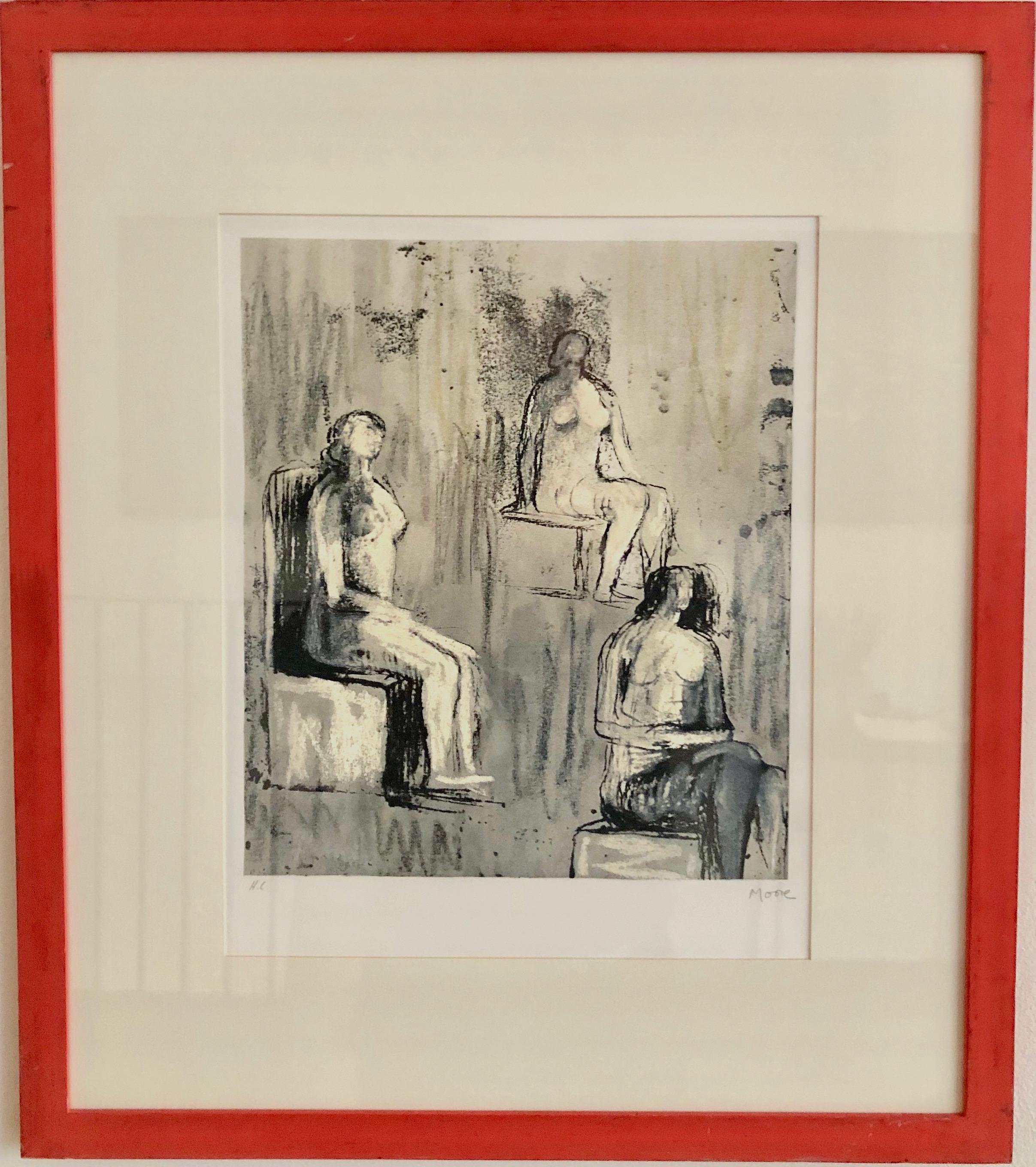 Three seated figures - Print by Henry Moore