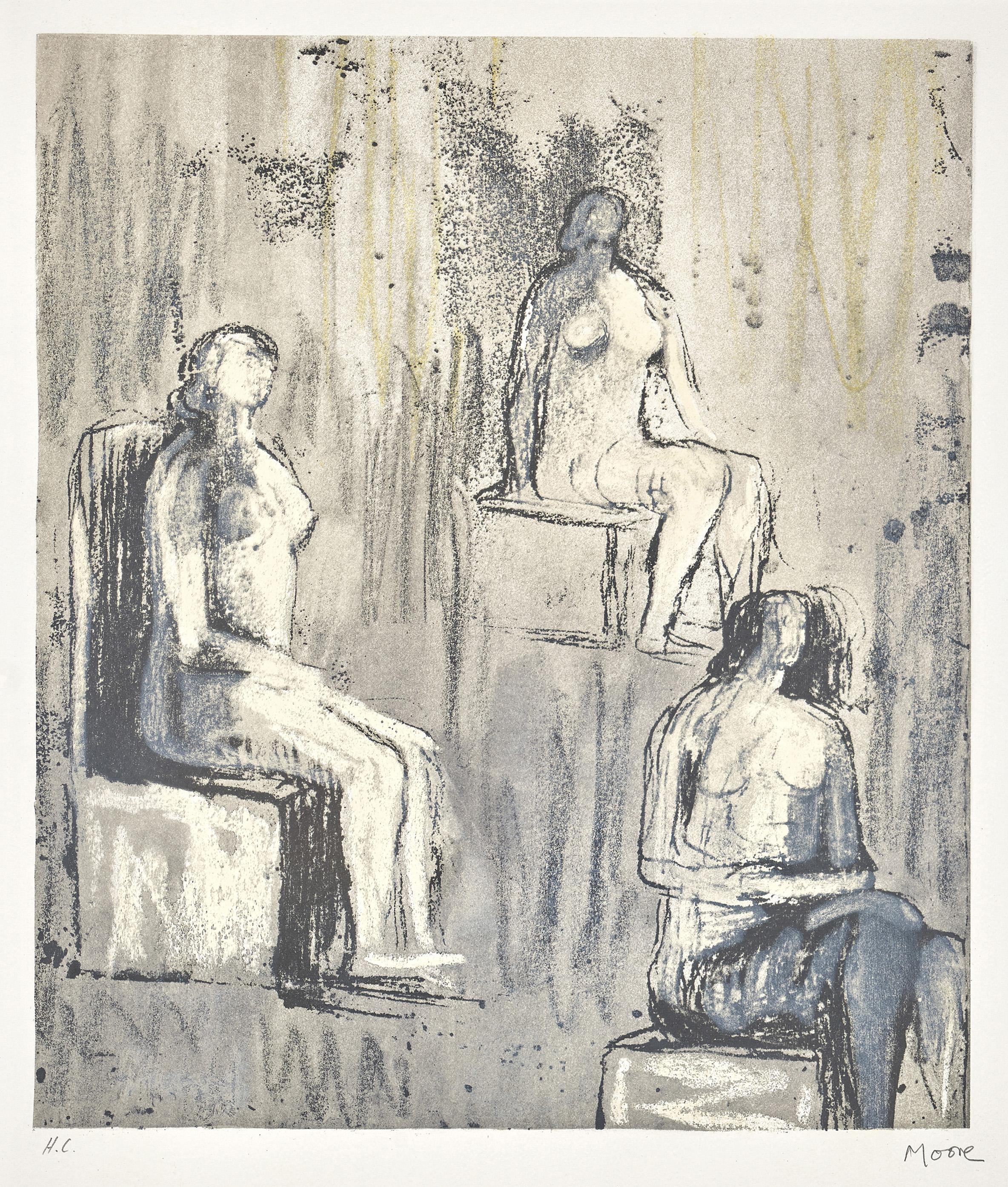 Three seated figures - Print by Henry Moore