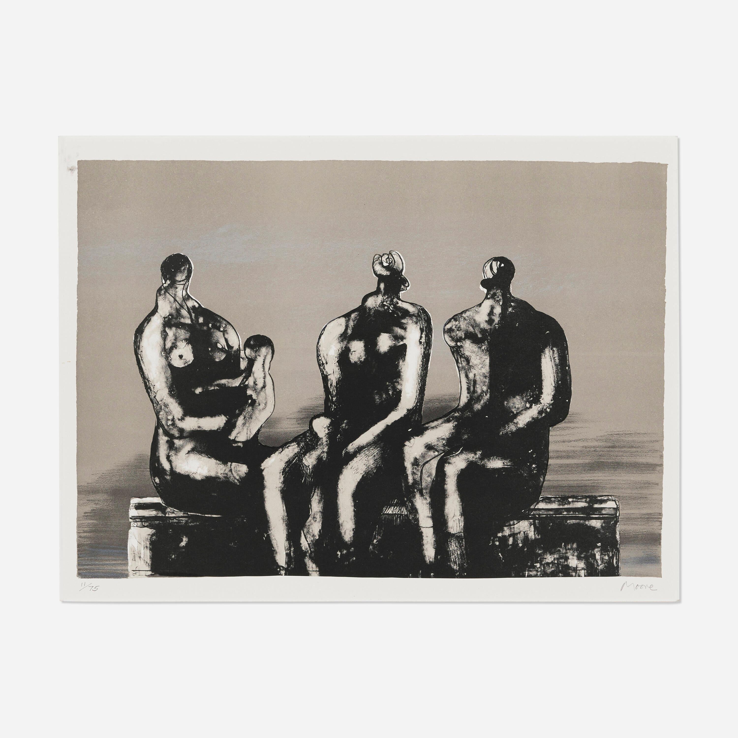 Henry Moore Figurative Print - Three Seated Figures with Children
