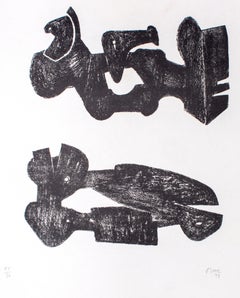 Two Black Forms - Metal Figures - Original Lithograph by Henry Moore - 1973