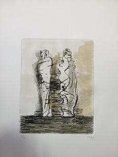 Two Draped Standing Figures - Lithograph and Etching by Henry Moore - 1970