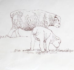 Dos corderos gordos (Cramer 395), litografía moderna enmarcada de Henry Moore