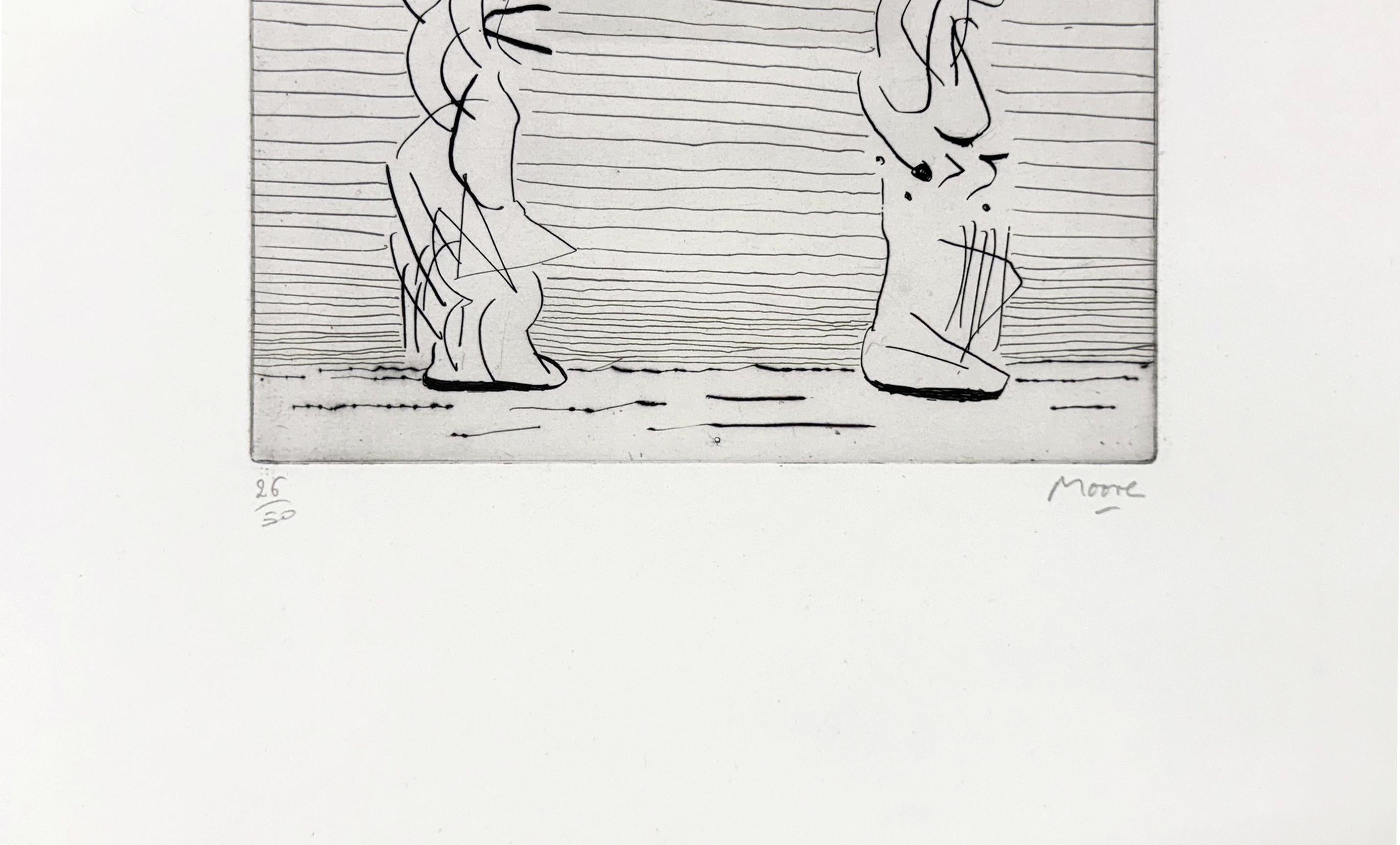 Two Tall Figures, Man And Woman (framed hand signed etching) - Print by Henry Moore