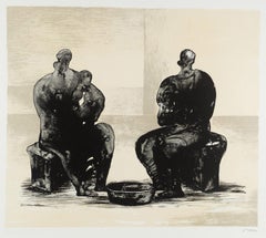 Two Women Bathing Child II - 20th Century, Print by Henry Moore