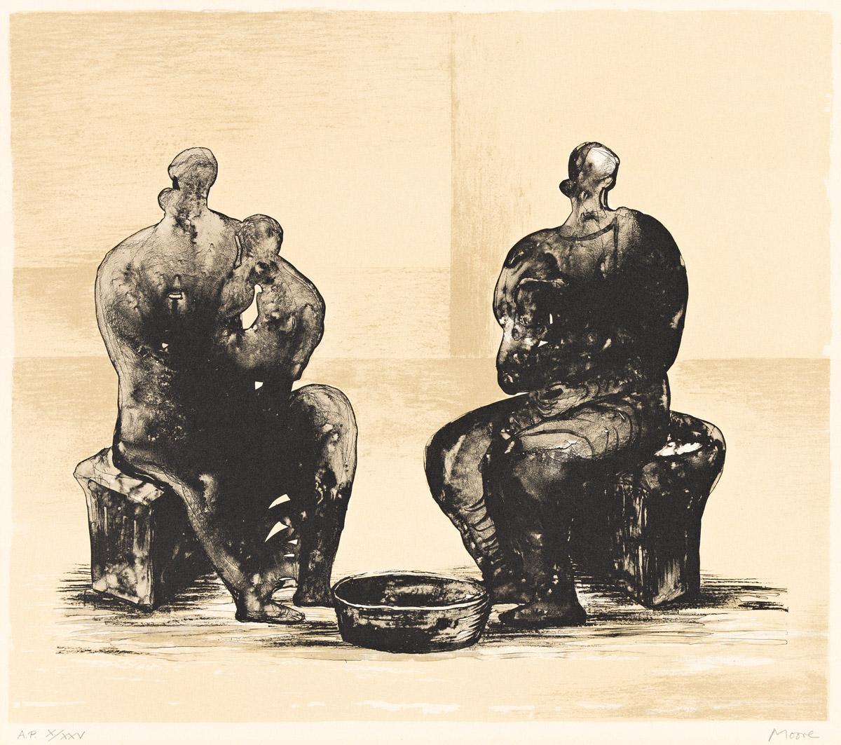 Henry Moore Print – Zwei Frauen, die Kinder baden, II