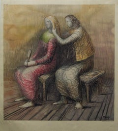 "Untitled" Figurative Lithograph by Henry Moore. Printed in Austria. 