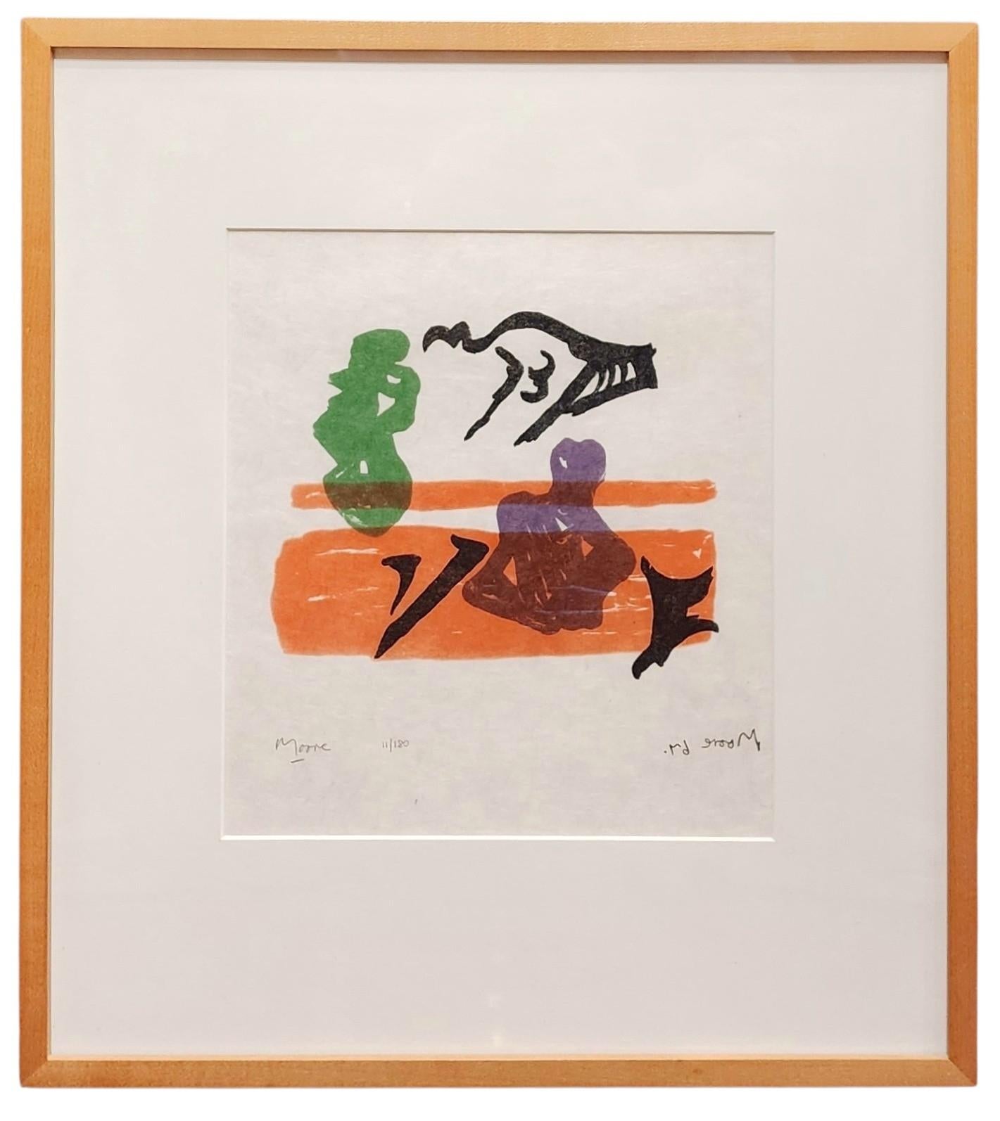 Henry Moore Abstract Print - Violet Torso on Orange Stripes