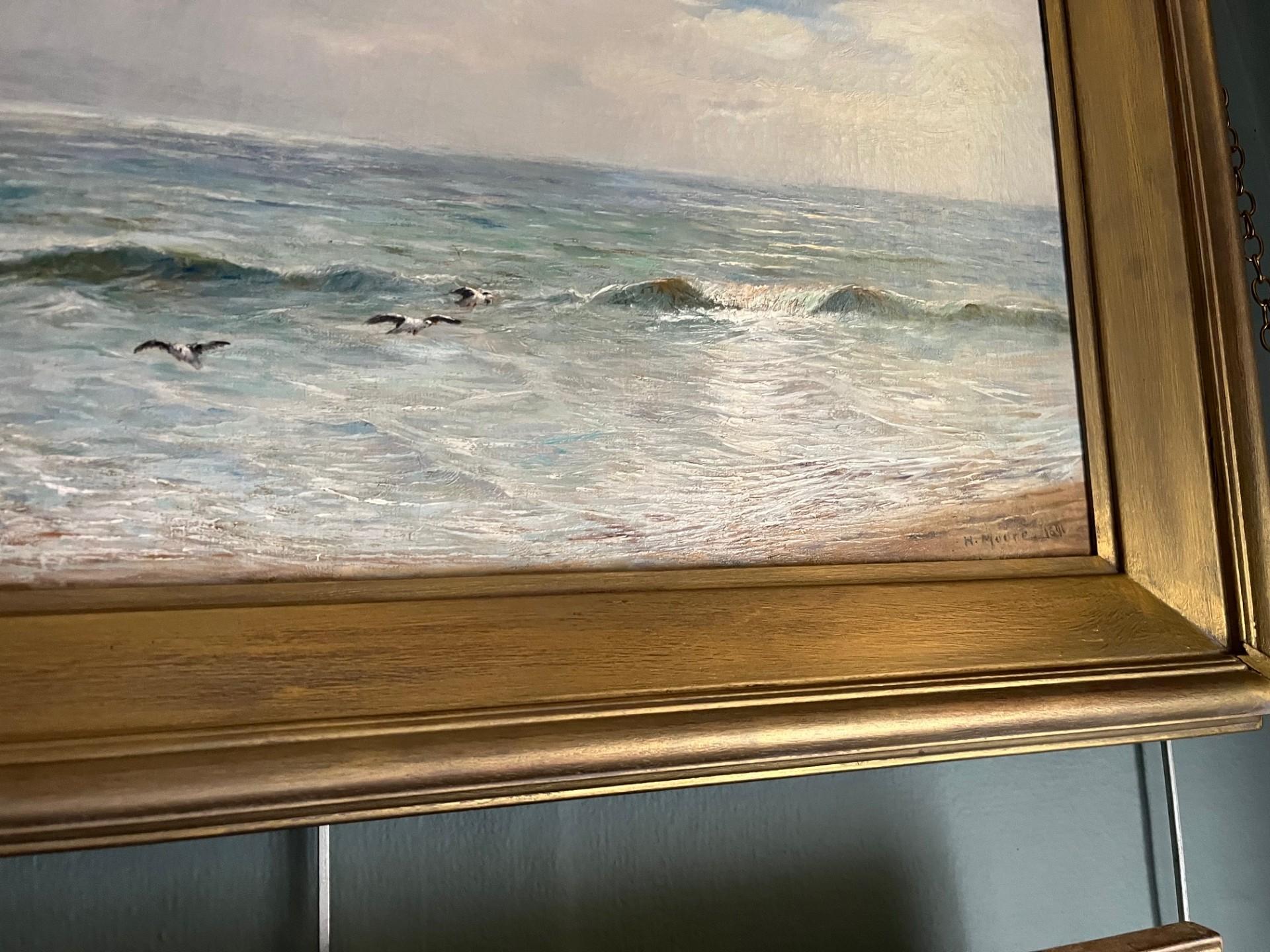 Paesaggio marino vittoriano Grande dipinto a olio di mari puri e luce scintillante in vendita 7