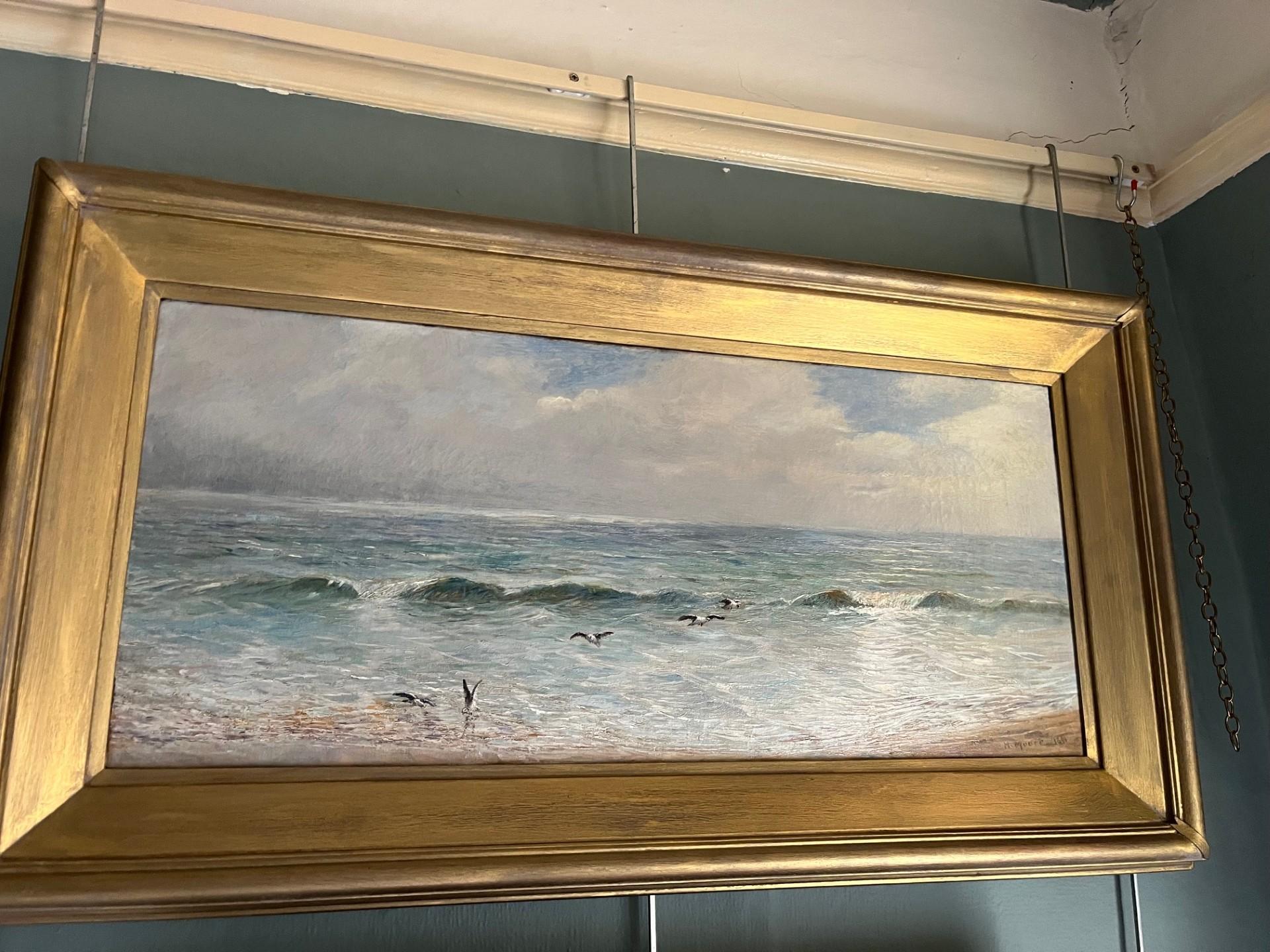 Paesaggio marino vittoriano Grande dipinto a olio di mari puri e luce scintillante in vendita 5