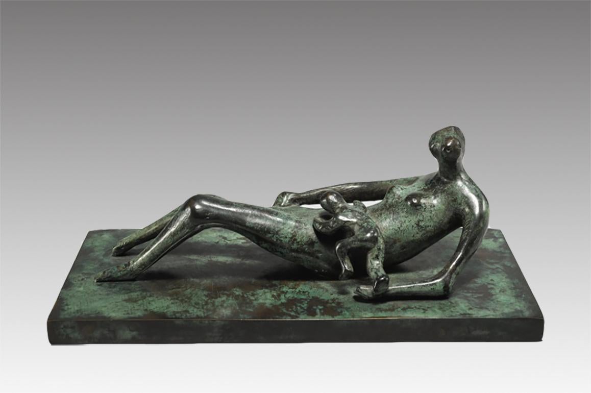 Reclining Mother and Child II - 20th Century, Bronze, Sculpture by Henry Moore