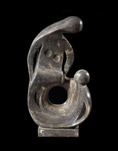 Skulptur Marmor Mutter und Kind Biomorph, 3 Fuß 10 Zoll hoch, modernistische abstrakte Skulptur