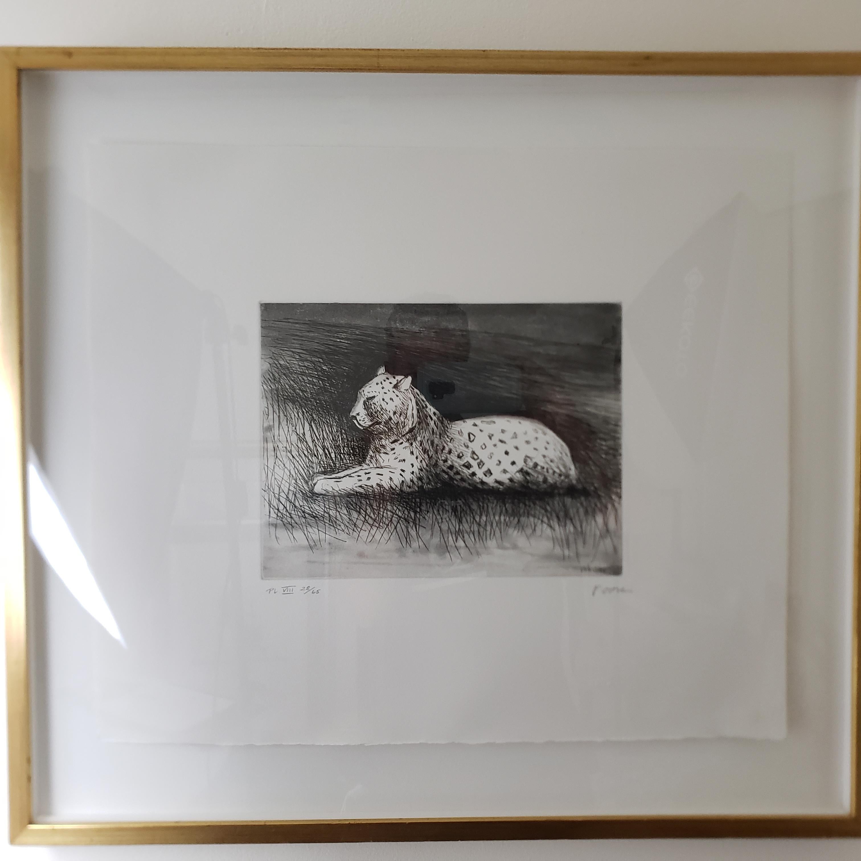 20th Century Henry Moore Signed Leopard Framed Lithograph from His Animals in the Zoo Series For Sale