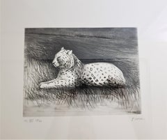Henry Moore Signed Leopard Framed Lithograph from His Animals in the Zoo Series