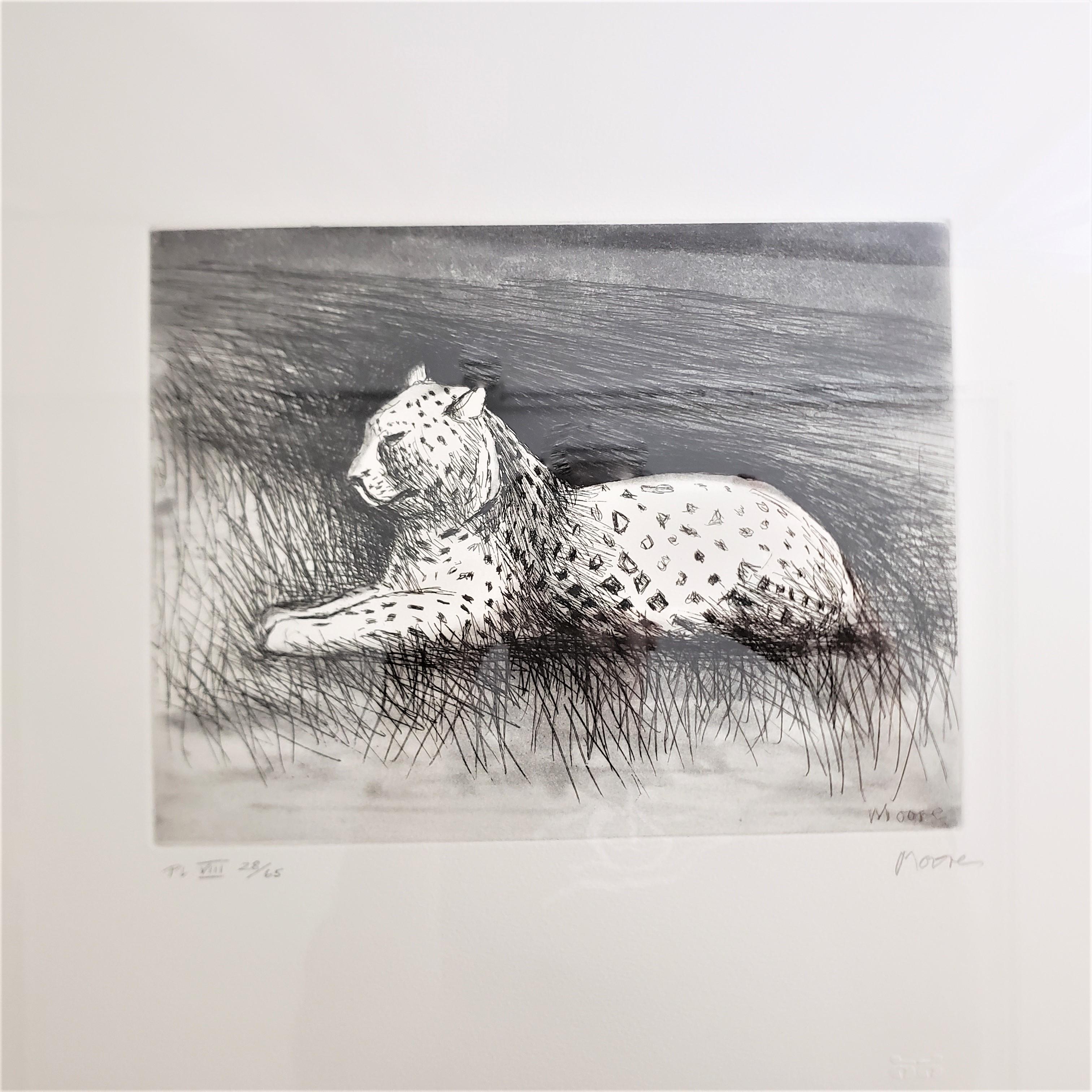 Henry Moore Signierte gerahmte Leoparden-Lithographie von seinen Tieren in der Zoo-Serie, signiert (Moderne der Mitte des Jahrhunderts) im Angebot