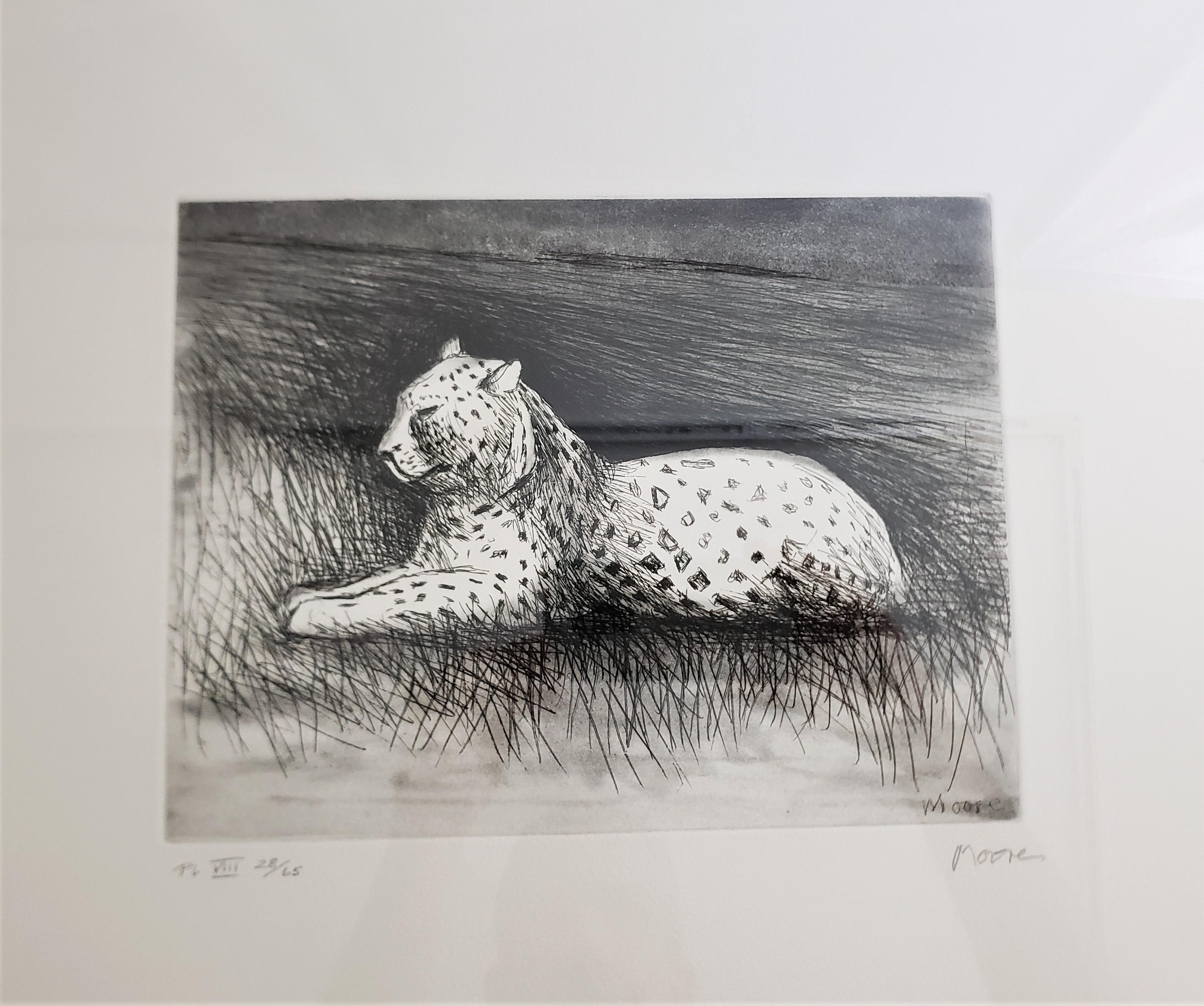 Henry Moore Signierte gerahmte Leoparden-Lithographie von seinen Tieren in der Zoo-Serie, signiert (Gepresst) im Angebot