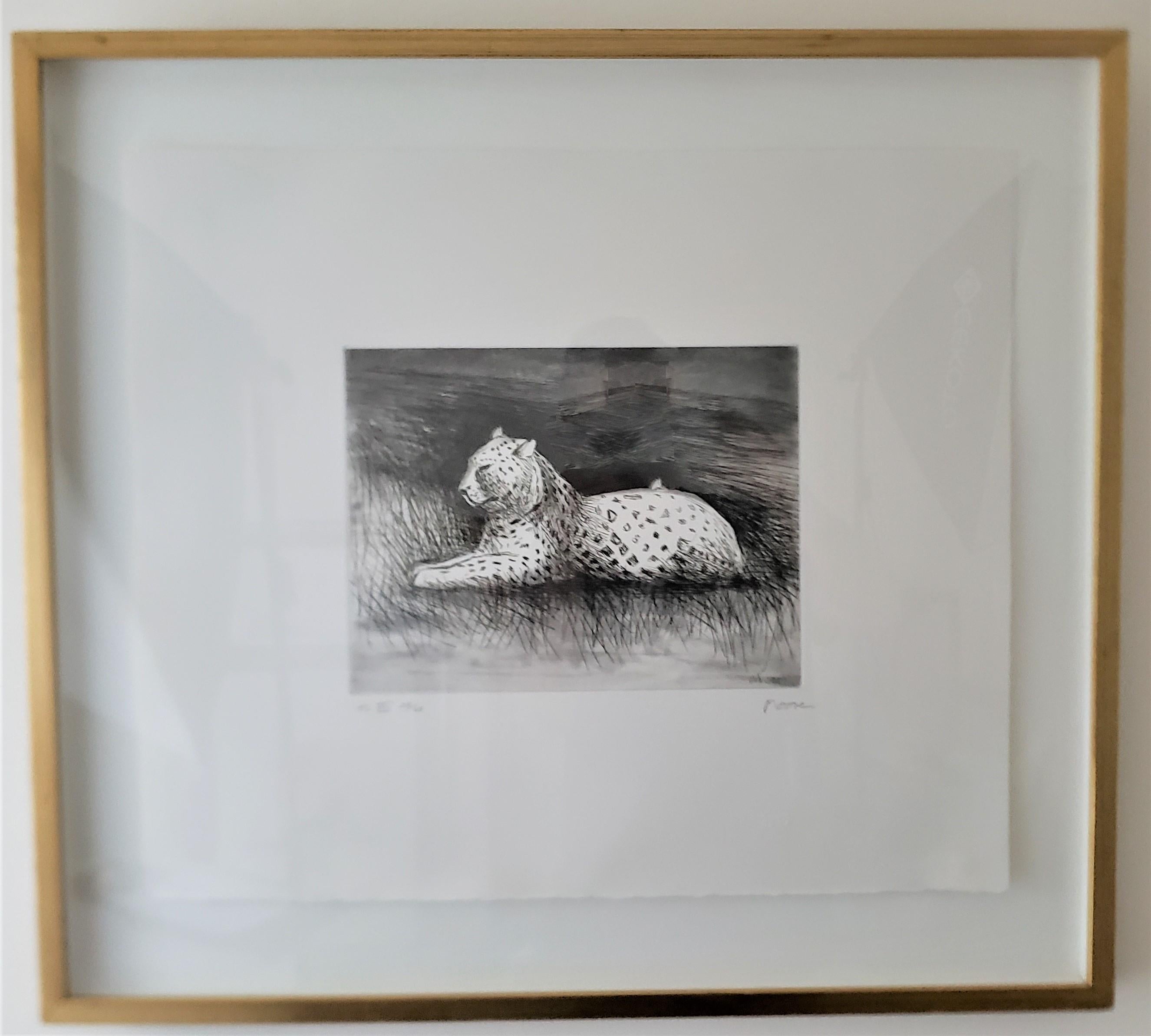 Henry Moore Signed Leopard Framed Lithograph from His Animals in the Zoo Series In Good Condition For Sale In Hamilton, Ontario