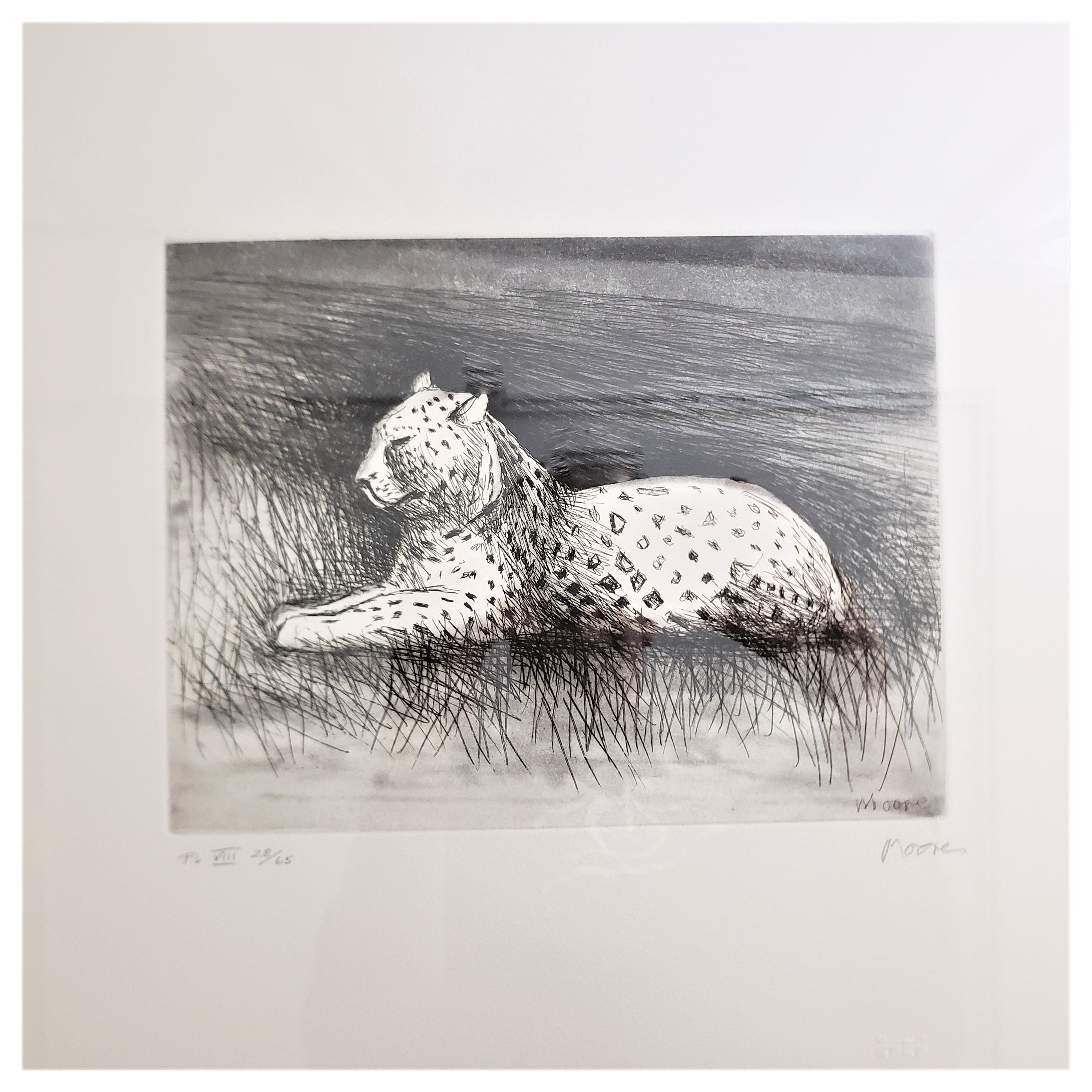 Henry Moore Signierte gerahmte Leoparden-Lithographie von seinen Tieren in der Zoo-Serie, signiert