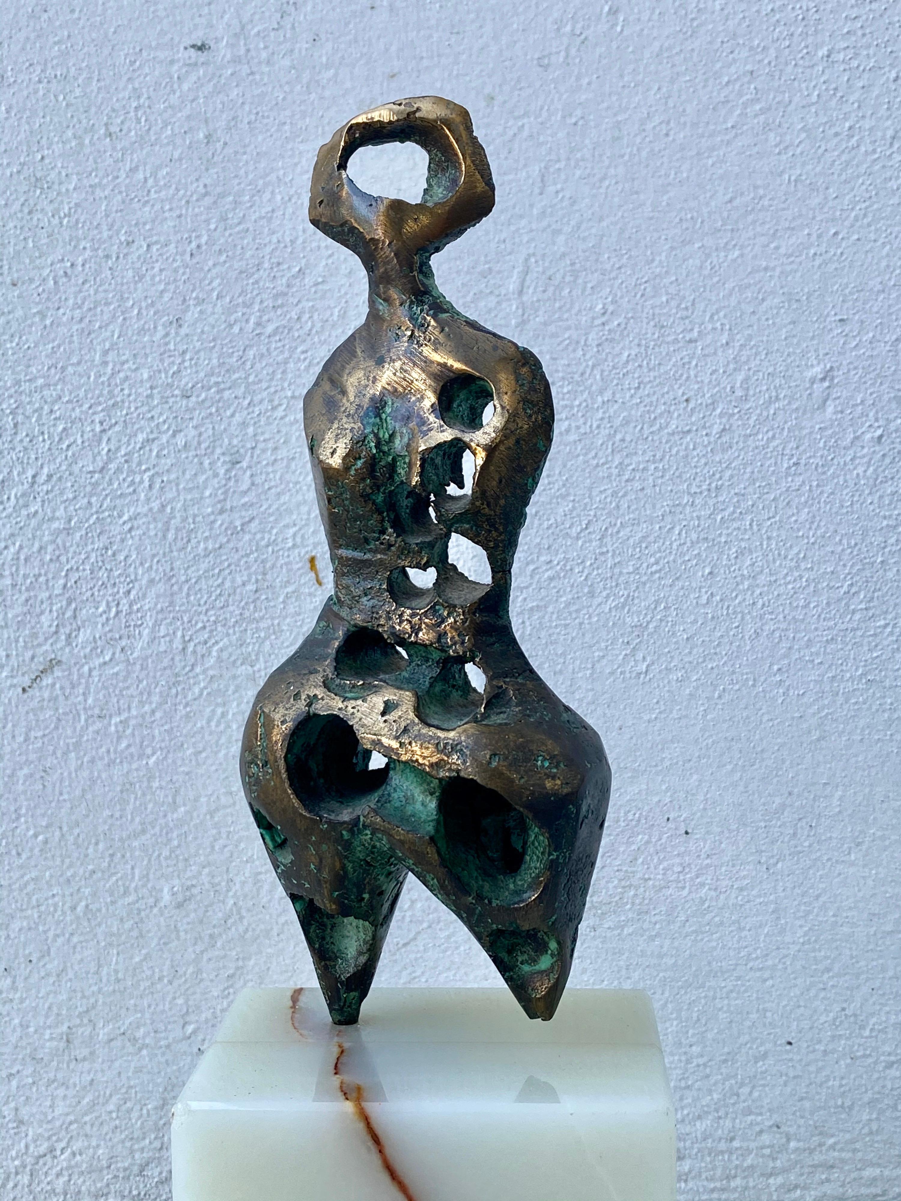 Mid-20th Century Henry Moore Style Bronze on Onyx