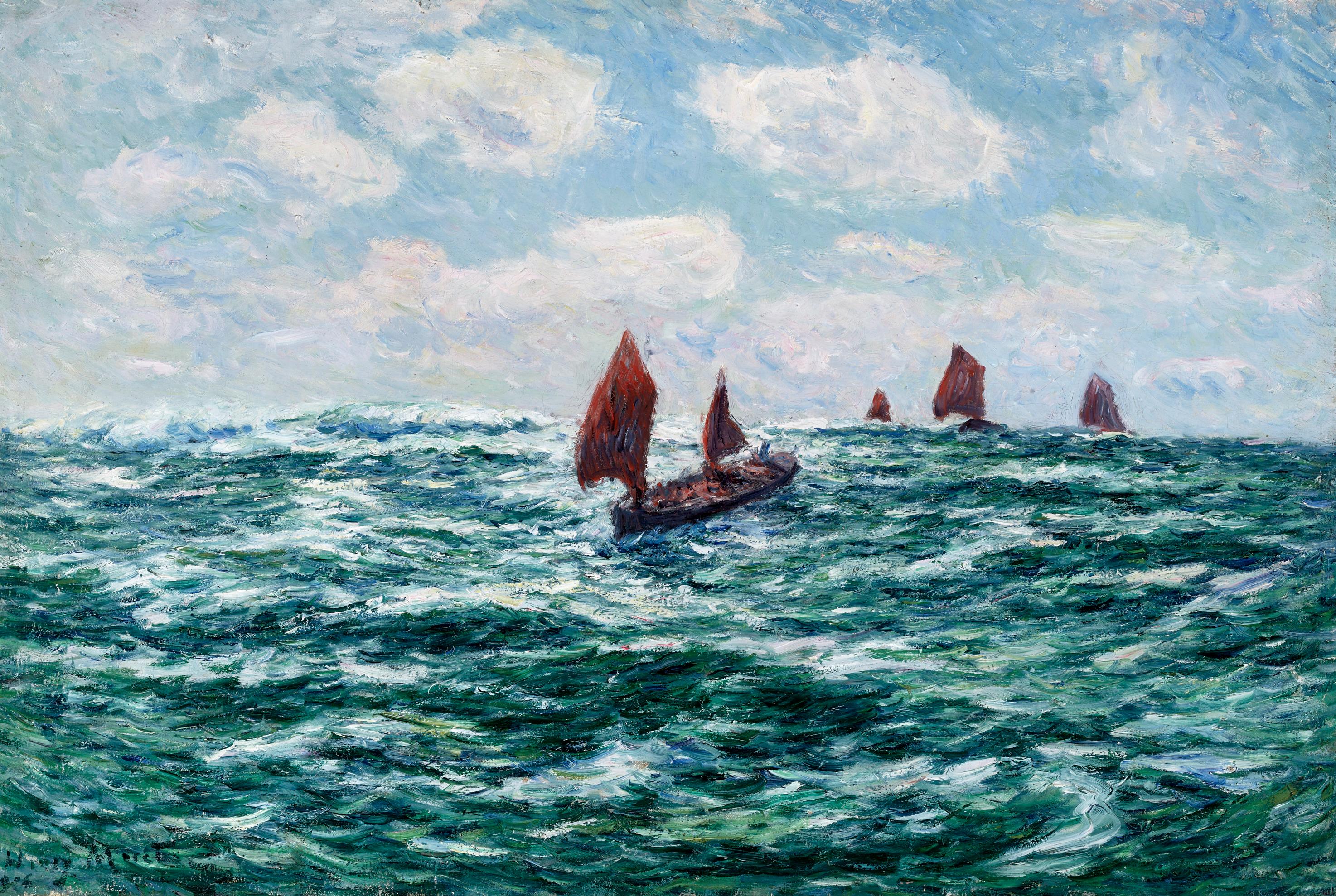 Henry Moret Landscape Painting - Bateaux de pêche, Audierne (Fishing Boat, Audierne)