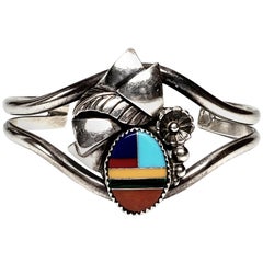 Henry Morgan Native American Sterling Silver Multi-Stone Inlay Cuff Bracelet