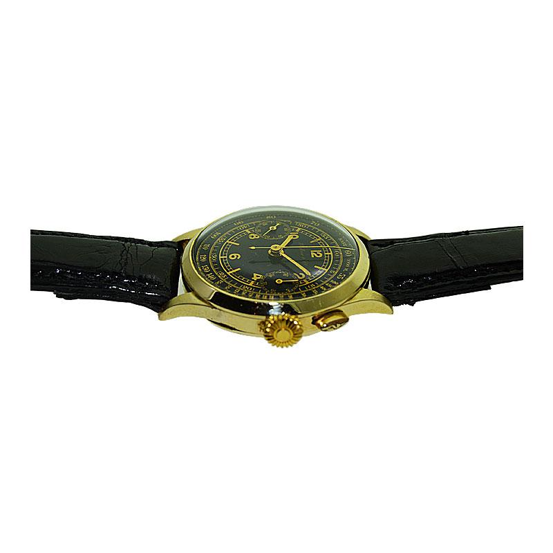 Henry Moser 14 Karat Gold Chronograph with a Rare Original Black Dial In Excellent Condition In Long Beach, CA