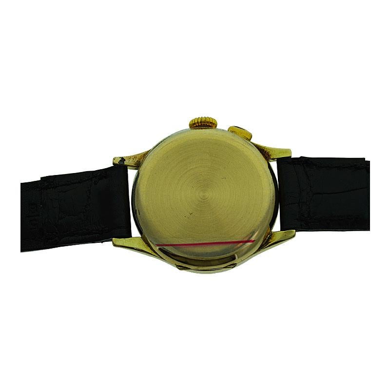 Women's or Men's Henry Moser 14 Karat Gold Chronograph with a Rare Original Black Dial