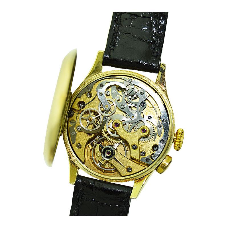 Henry Moser 14 Karat Gold Chronograph with a Rare Original Black Dial 1