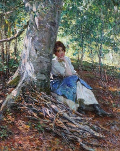 Woman Resting Beneath a Tree, Environmental Impressionist Portrait