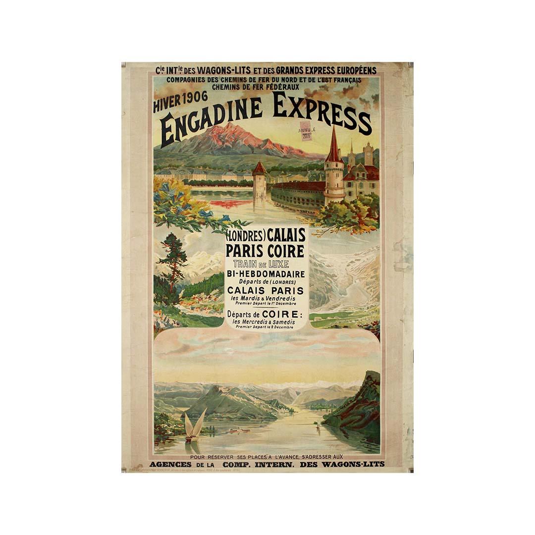 1906 original poster designed to promote the luxurious Engadine Express For Sale 2