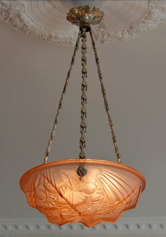 Henry Mouynet Raro lampadario a sospensione rosa Art Déco, 1920