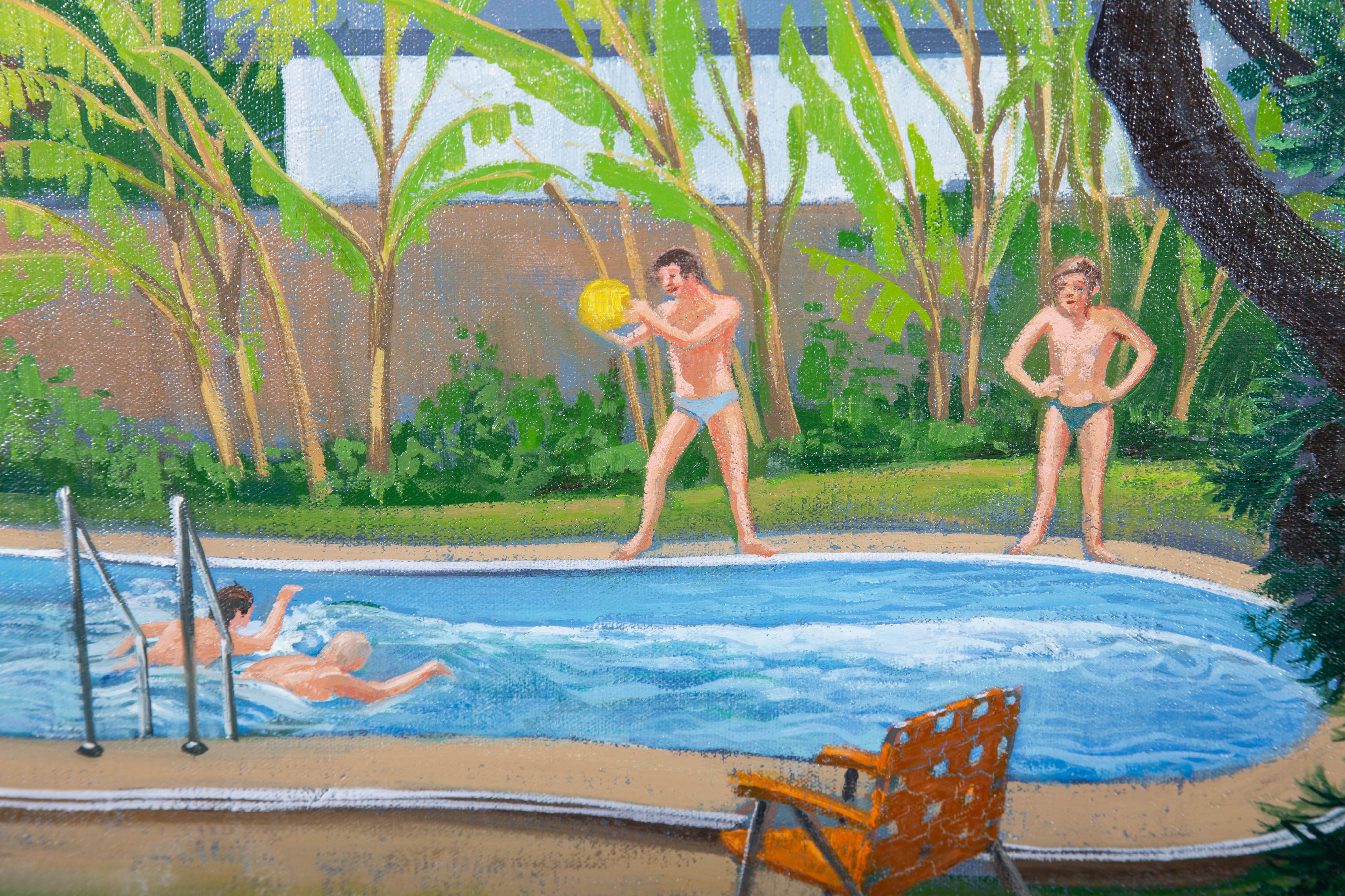Henry N. Almond (1918-2000) - 20th Century Oil, Pool Scene For Sale 2