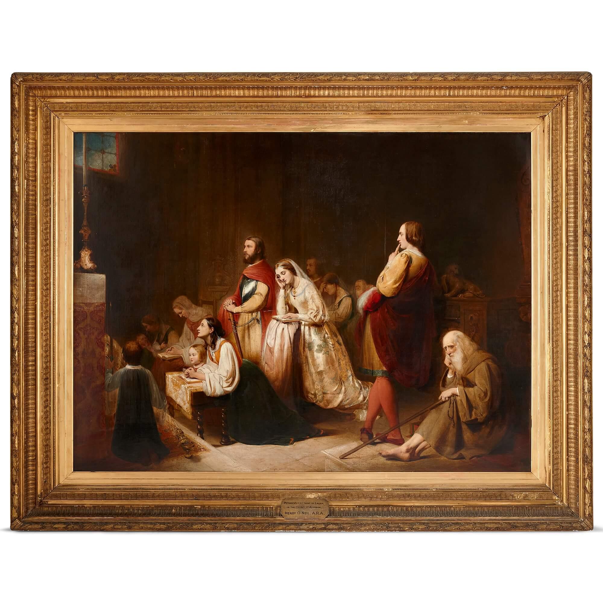 Henry Nelson O'Neil Figurative Painting - ‘Petrarch’s First Sight of Laura’ Early 19th Century Oil Painting by O'Neil