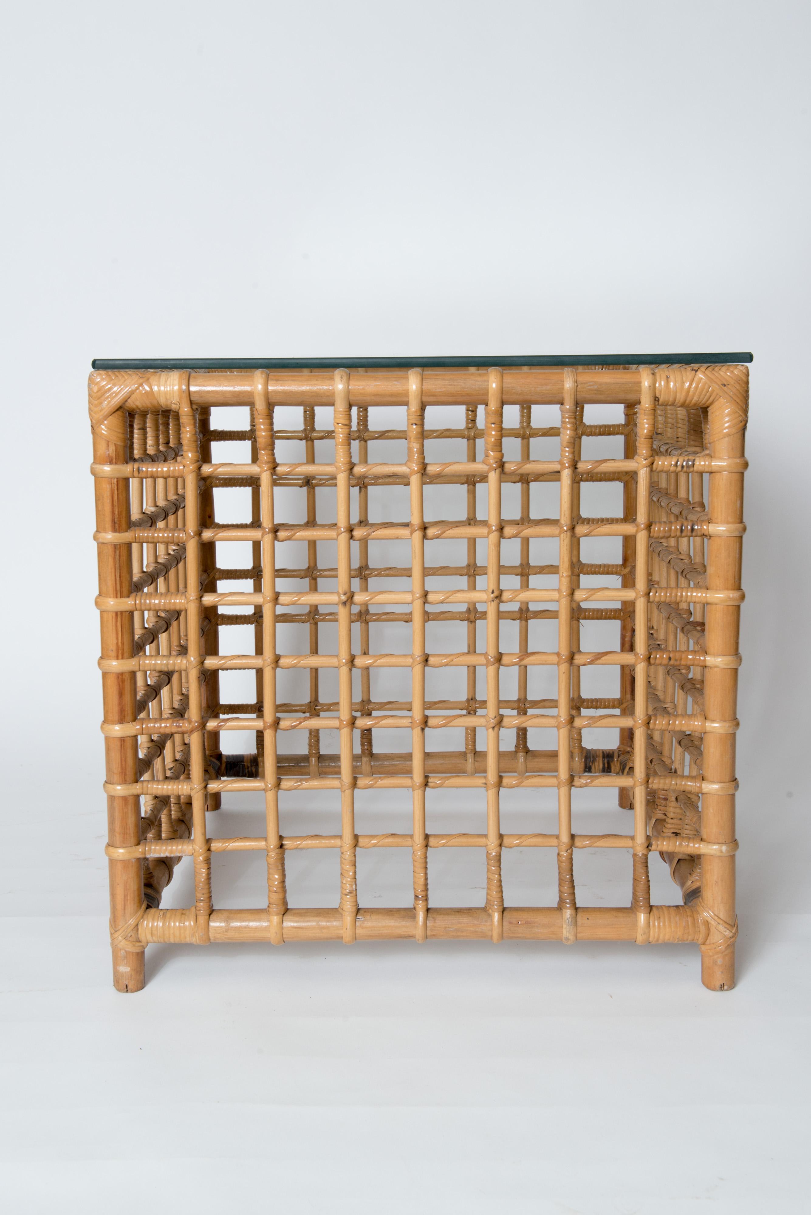 American Henry Olko Mid-Century Modern Square Series Rattan Side Table For Sale