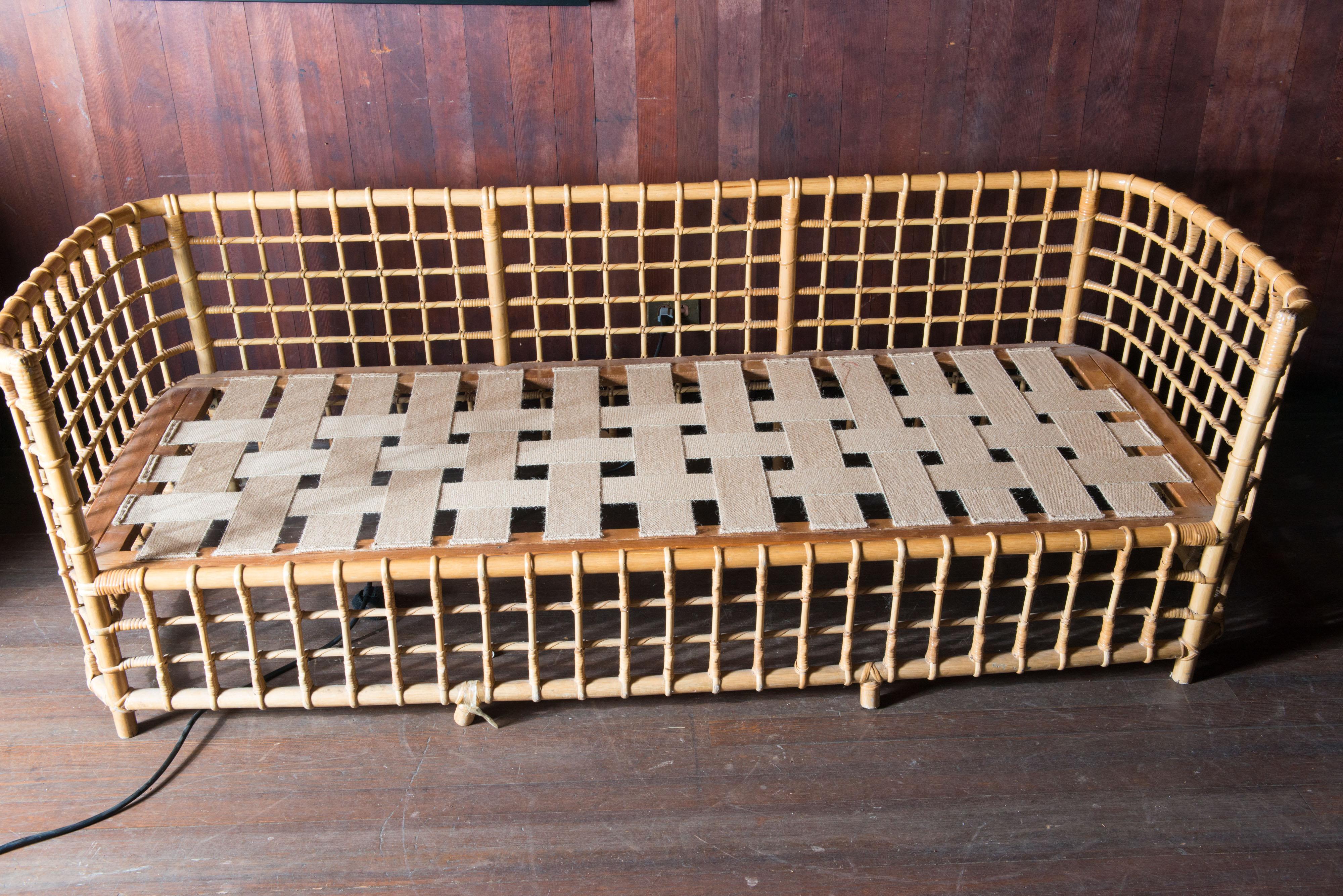 Henry Olko Mid Century Modern Square Series Rattan Sofa For Sale 4