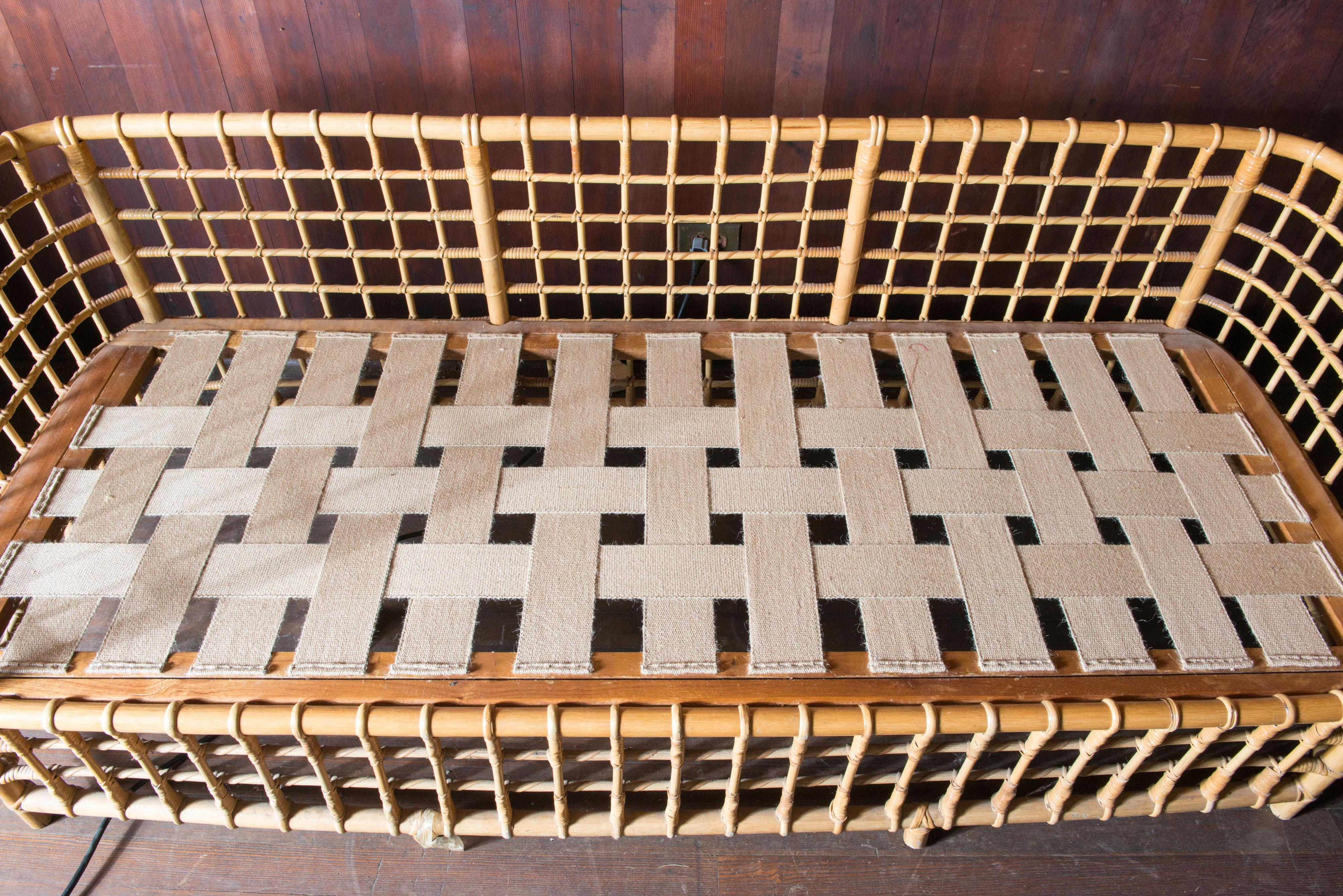 Henry Olko Mid Century Modern Square Series Rattan Sofa For Sale 5