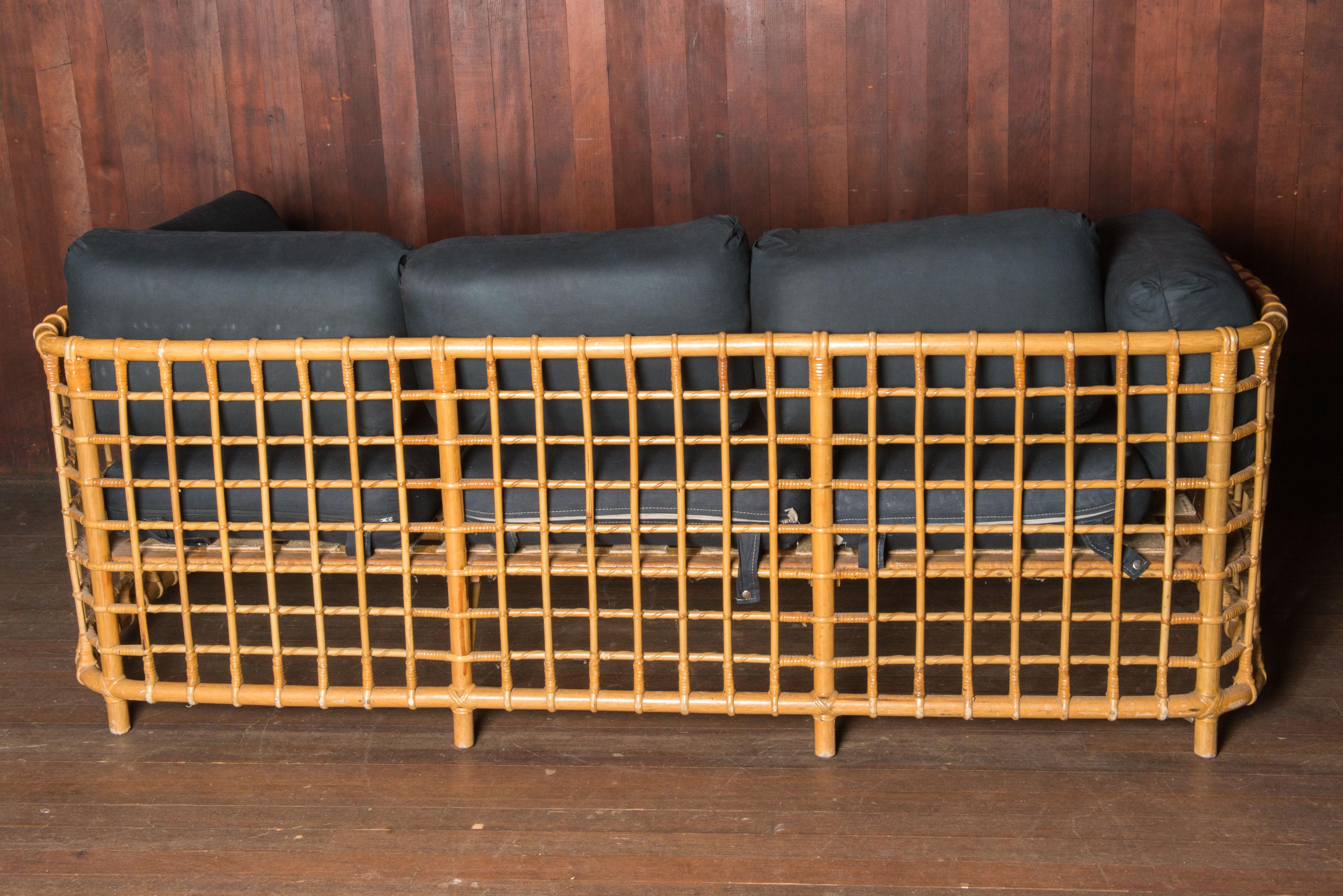 Henry Olko Mid Century Modern Square Series Rattan Sofa For Sale 6