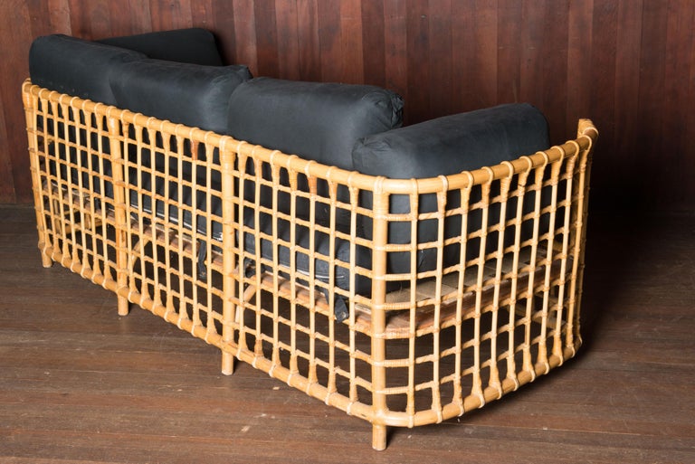 Henry Olko Mid Century Modern Square Series Rattan Sofa For Sale at 1stDibs