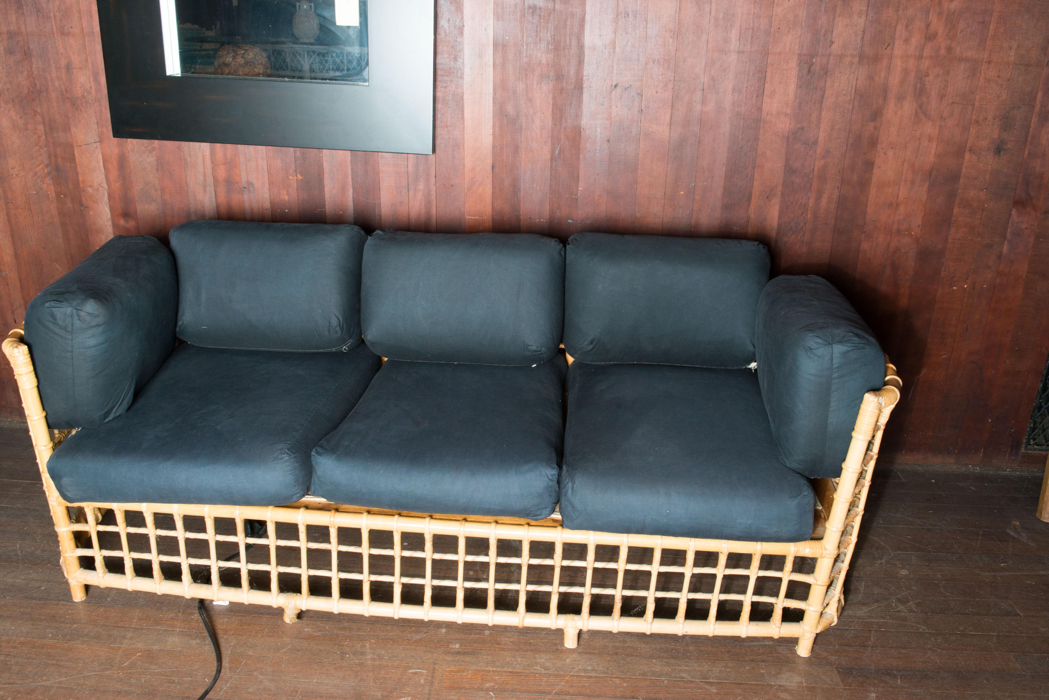 Late 20th Century Henry Olko Mid Century Modern Square Series Rattan Sofa For Sale