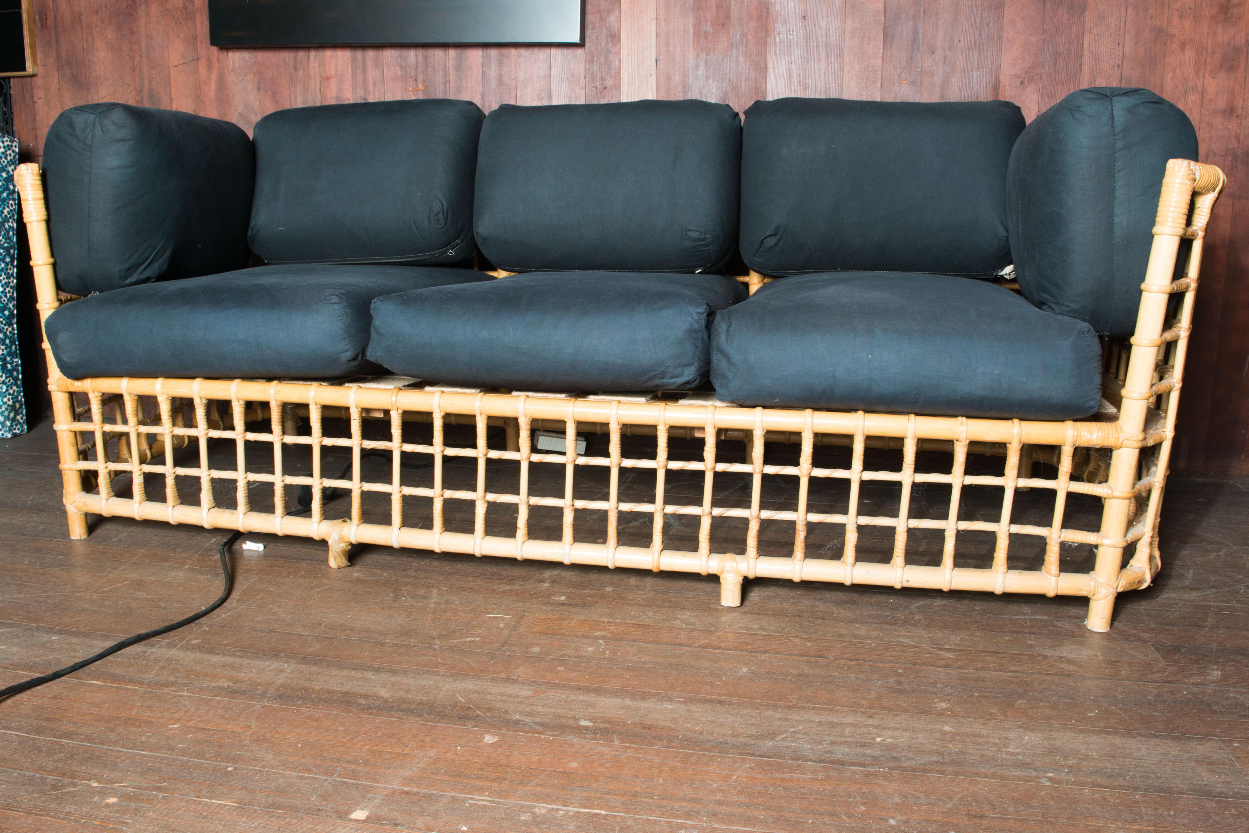 Cane Henry Olko Mid Century Modern Square Series Rattan Sofa For Sale