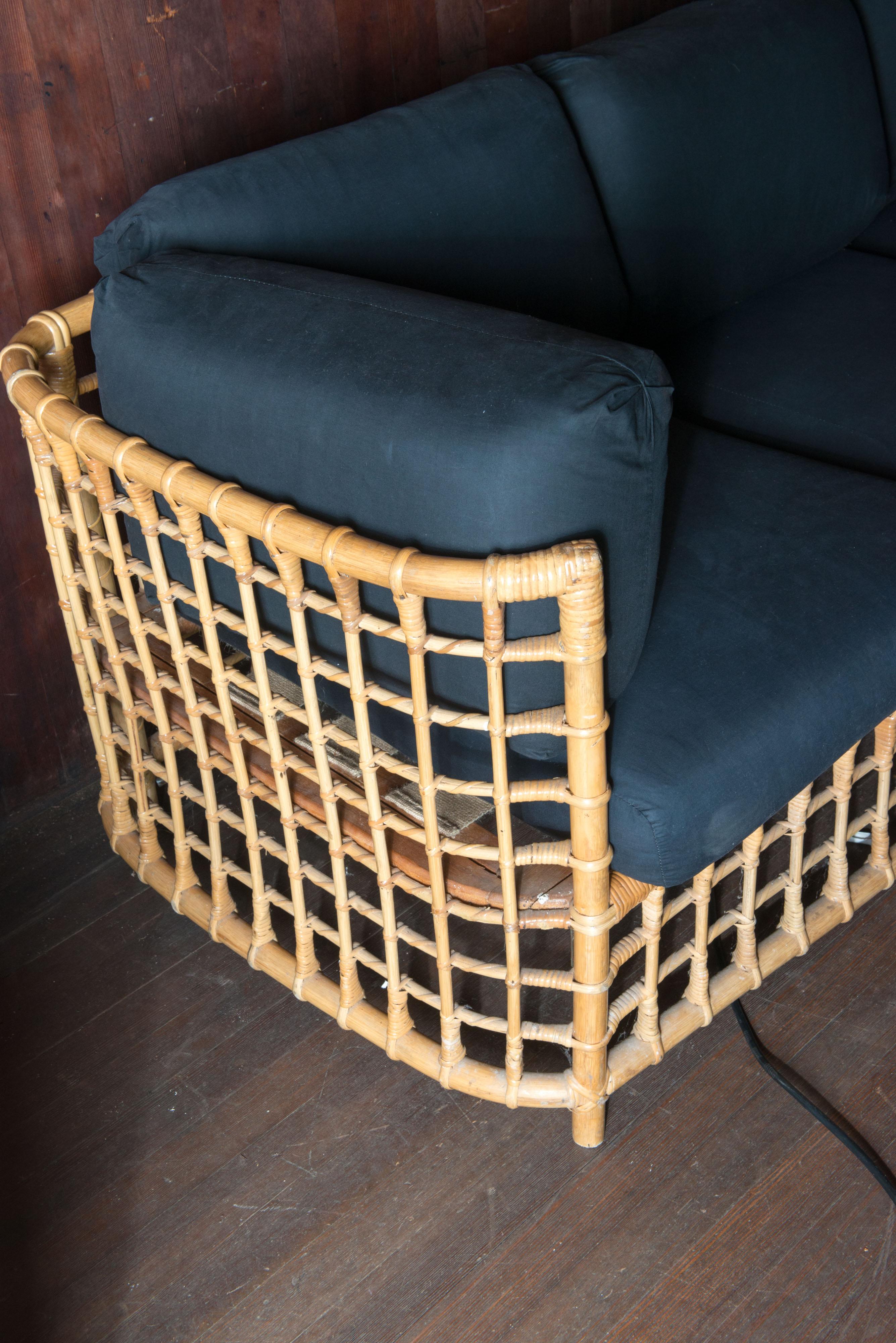 Henry Olko Mid Century Modern Square Series Rattan Sofa For Sale 2