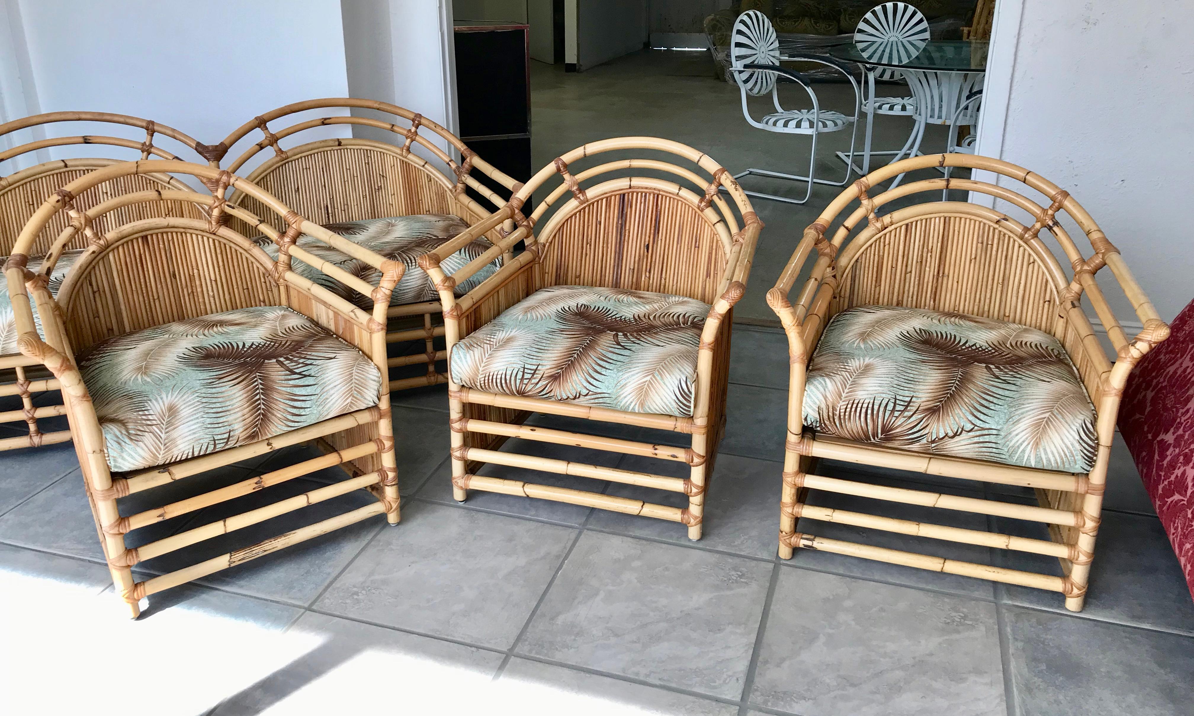 Henry Olko Inspired Midcentury Bamboo and Rattan Loveseat with 3 Club Chairs 3